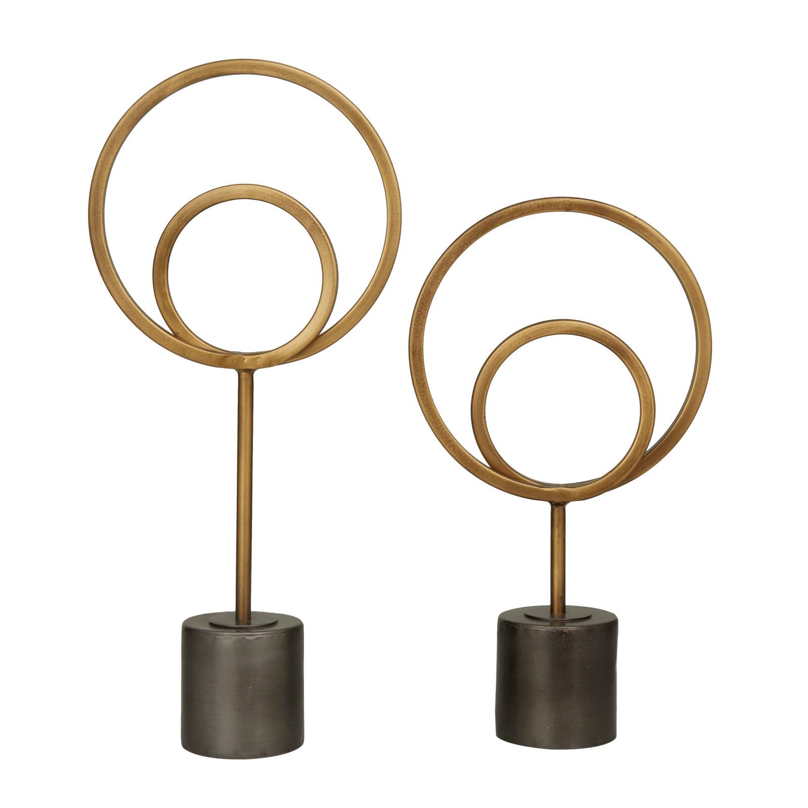 Gold Metal Contemporary Abstract Sculpture, Set of 2" 18", 14"