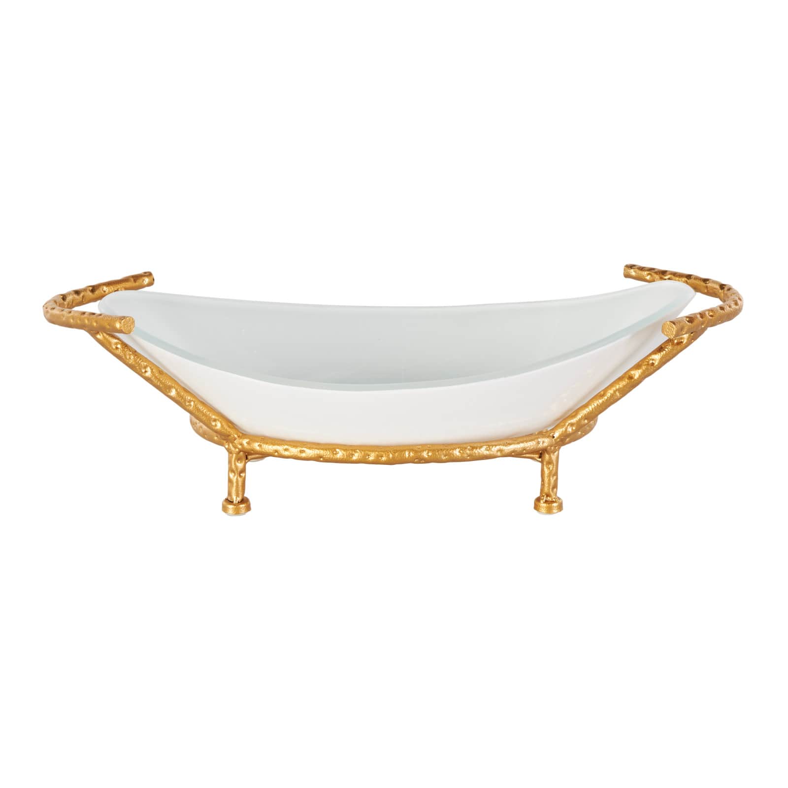 21" x 10" White Tempered Glass Kitchen Serving Bowl with Gold Metal Stand