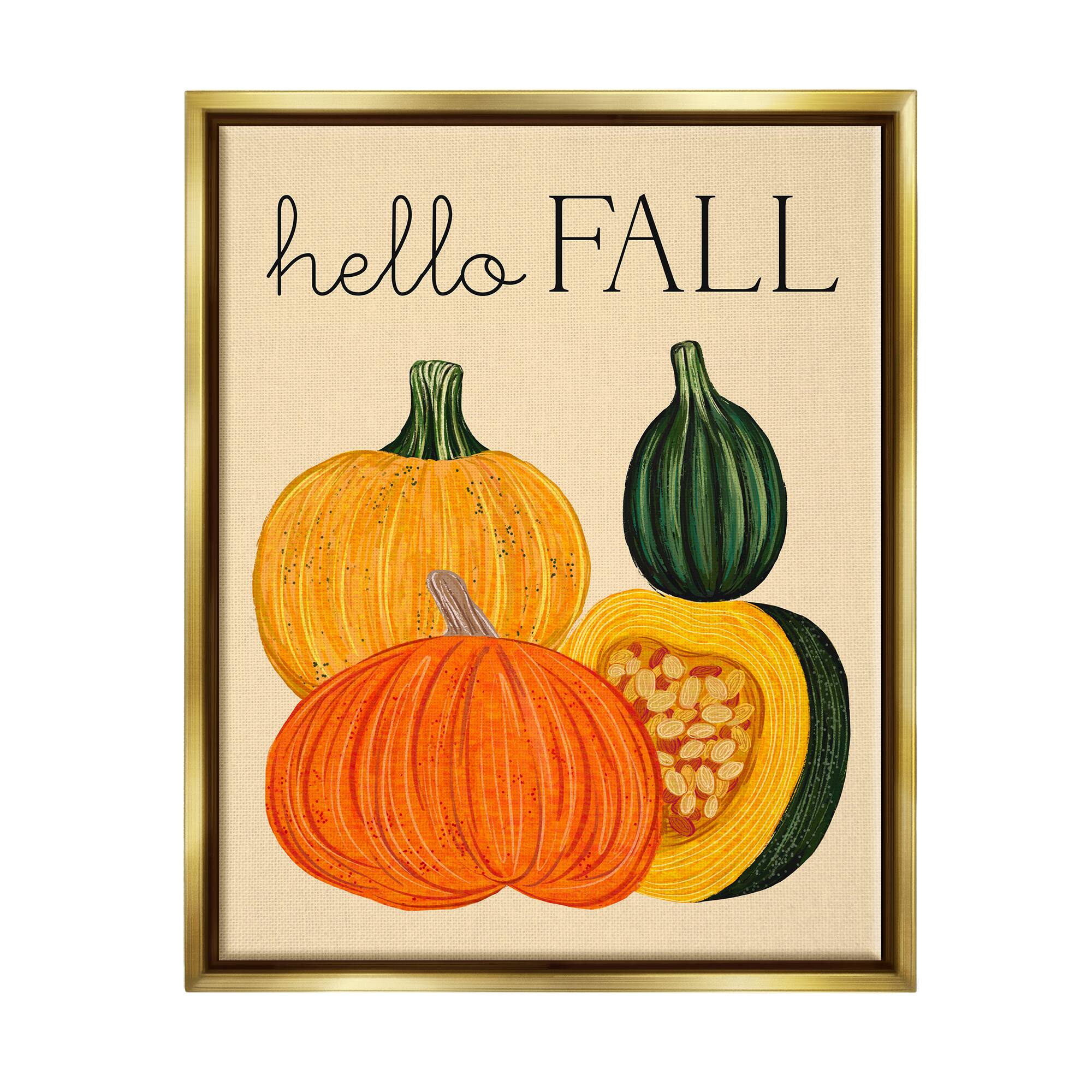 Stupell Industries Hello Fall Harvest Gourds Framed Floater Canvas Wall Art