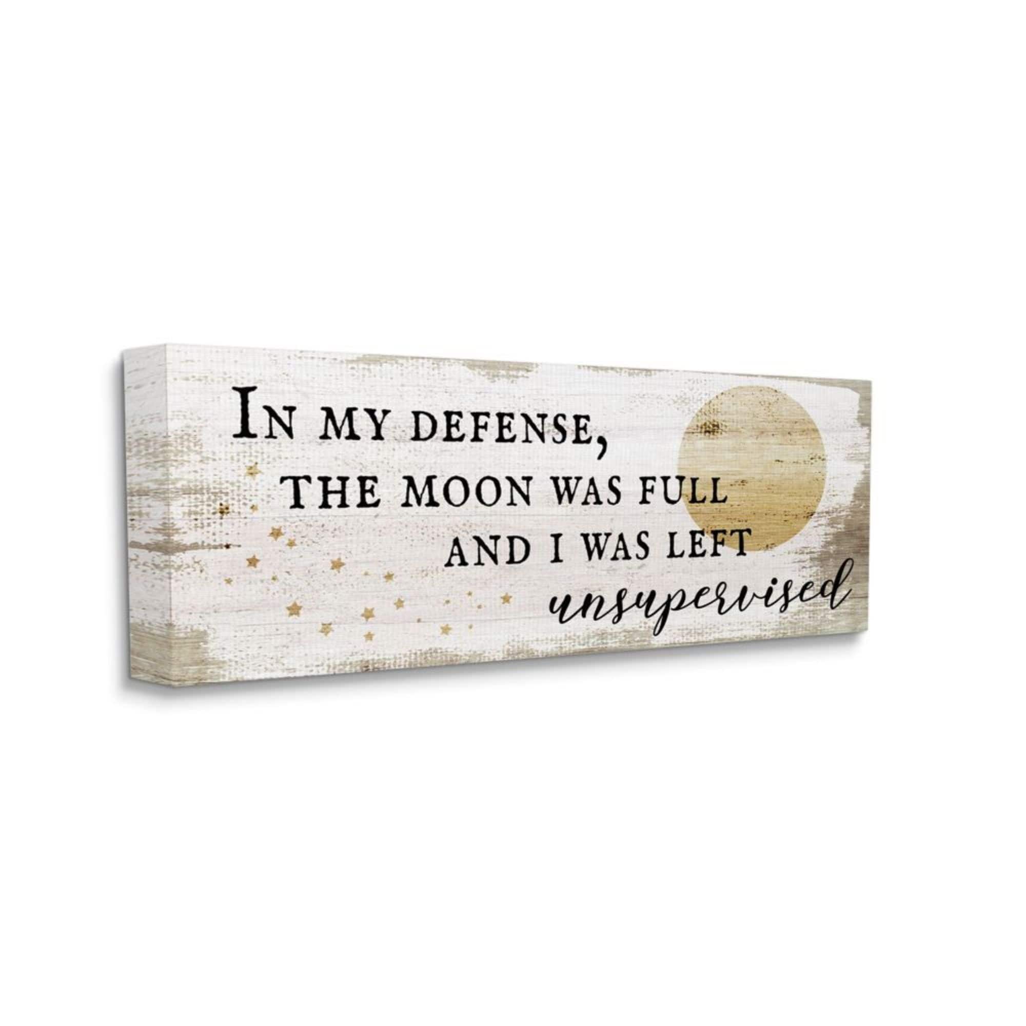 Stupell Industries Full Moon Unsupervised Phrase Rustic Halloween Charm Canvas Wall Art