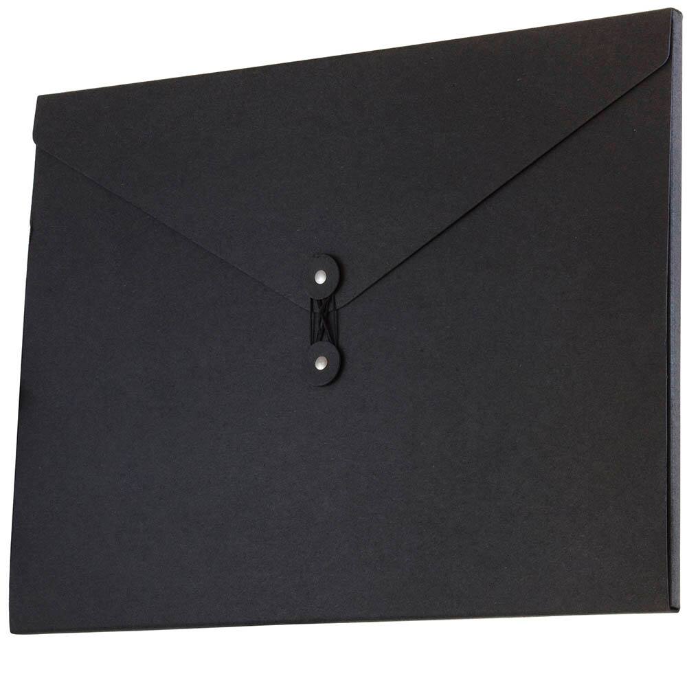 JAM Paper Black Kraft Portfolio with Button and String Closure 12.5" x 16.5"