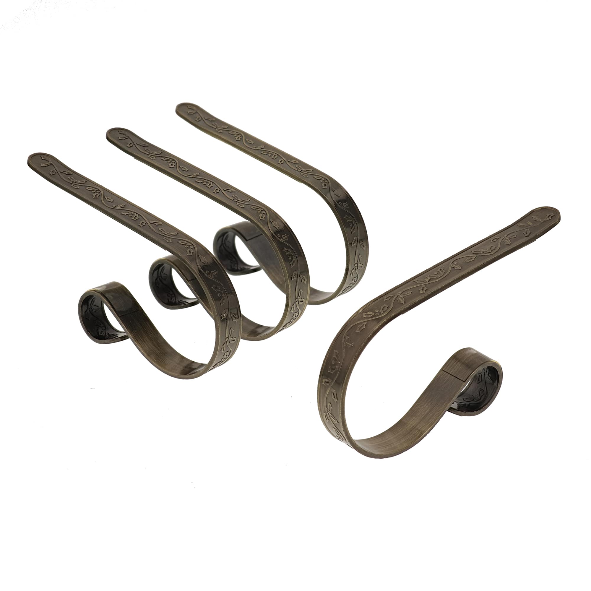Original MantleClip® Holly Embossed Antique Brass Stocking Holders, 4ct.