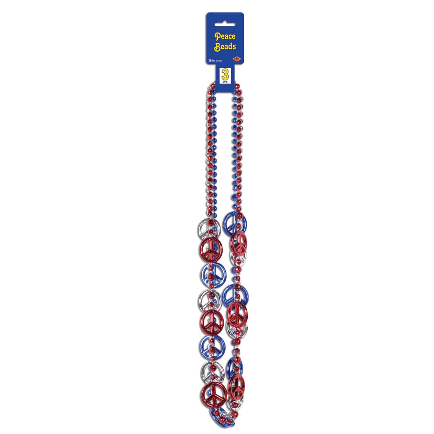 Beistle 36" Red, Silver & Blue Patriotic Peace Sign Bead Necklaces, 6ct.