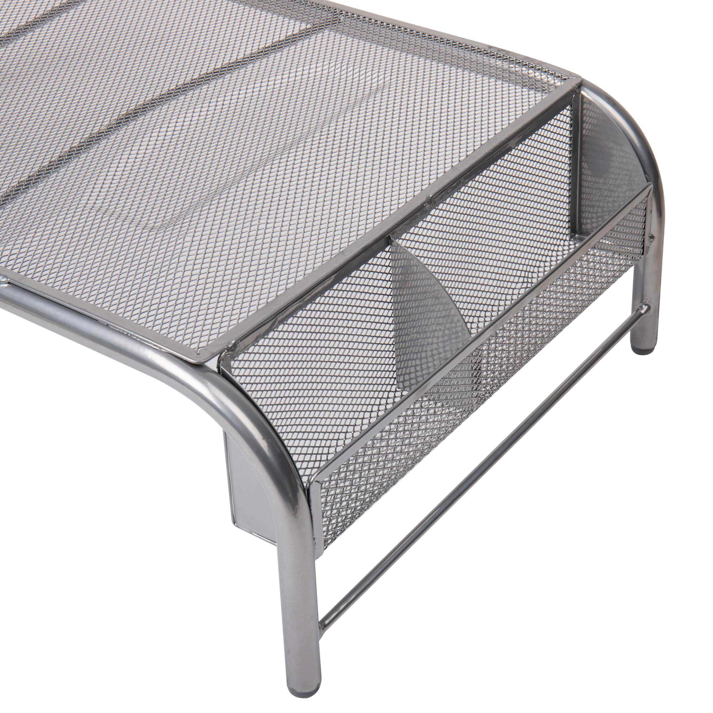 Mind Reader Silver Metal Mesh Monitor Stand with 2 Storage Compartments