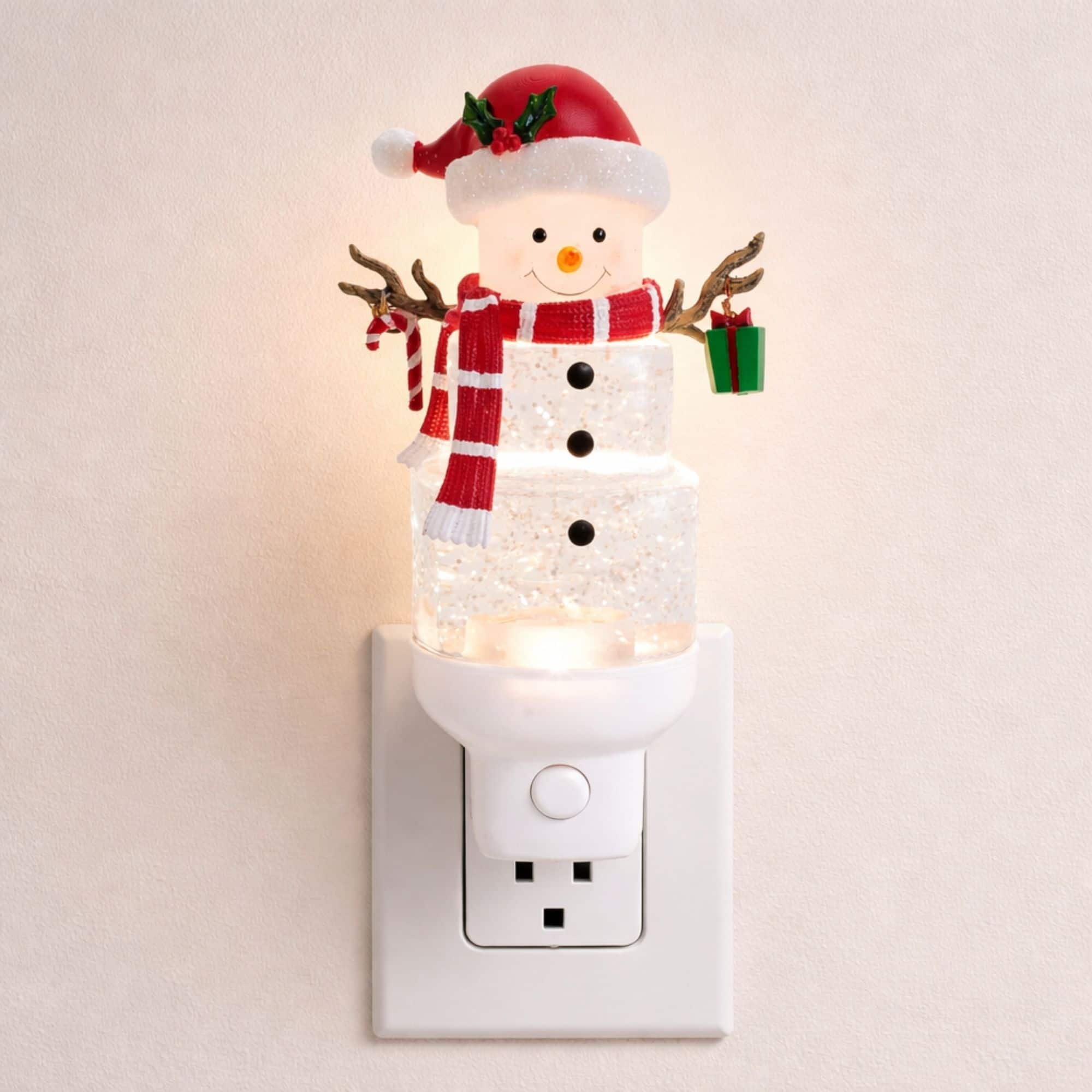 Melrose 6.75" Snowman with Present Snow Globe Night Light