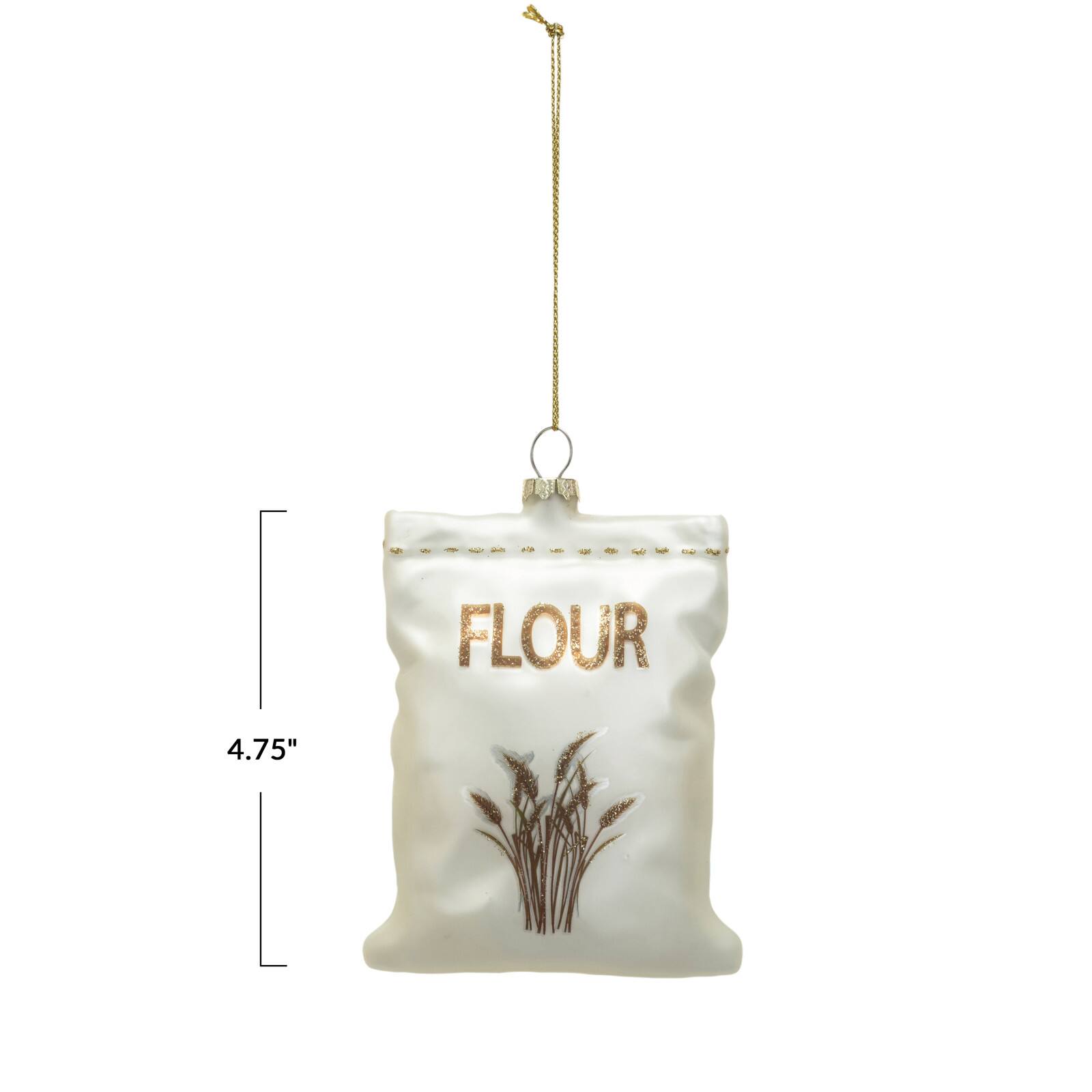 Hello Honey® White & Gold Glittering Gourmet Flour Sack Glass Ornament