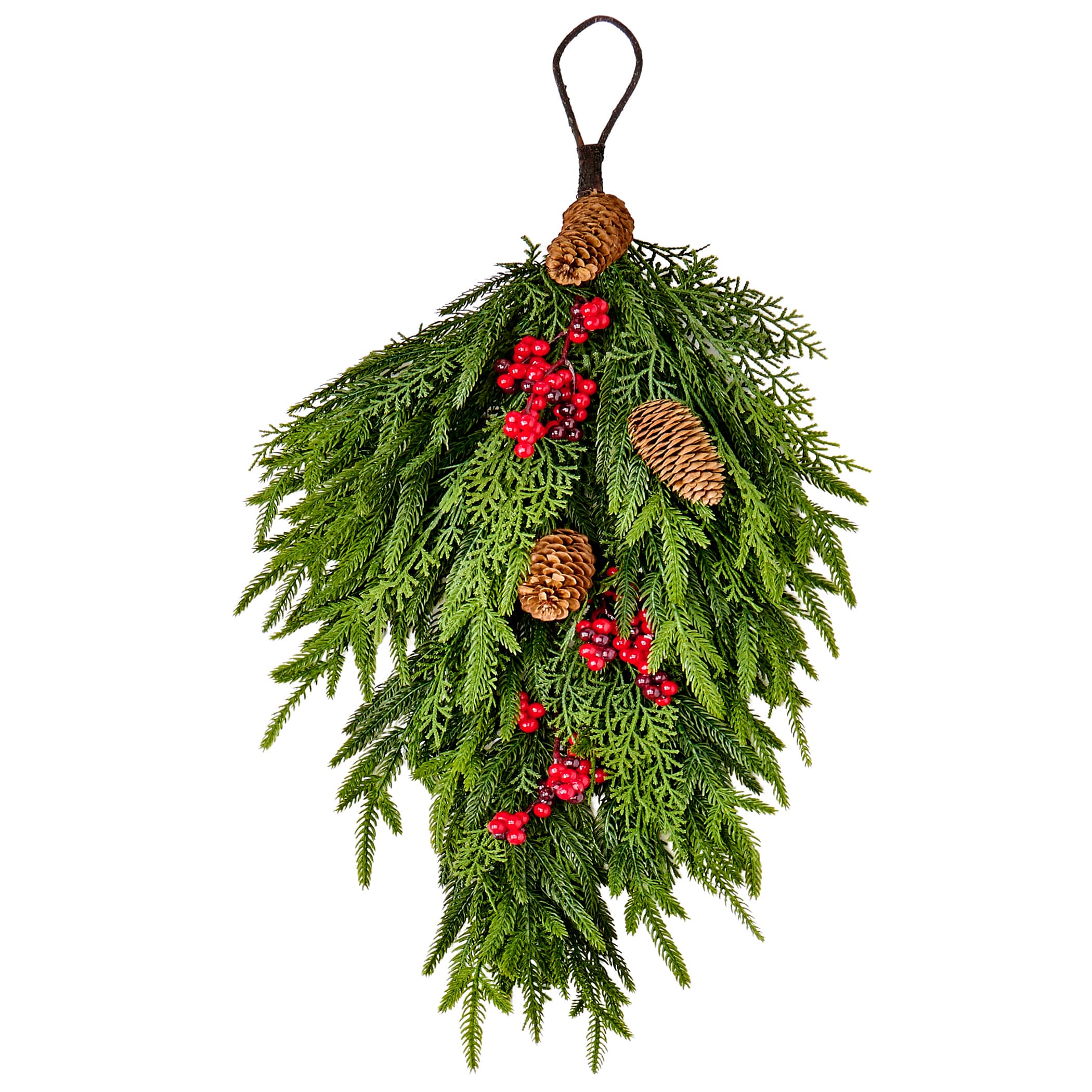 Worth Imports 22" Norfolk Pine with Berries & Cone Artificial Christmas Teardrop Swag