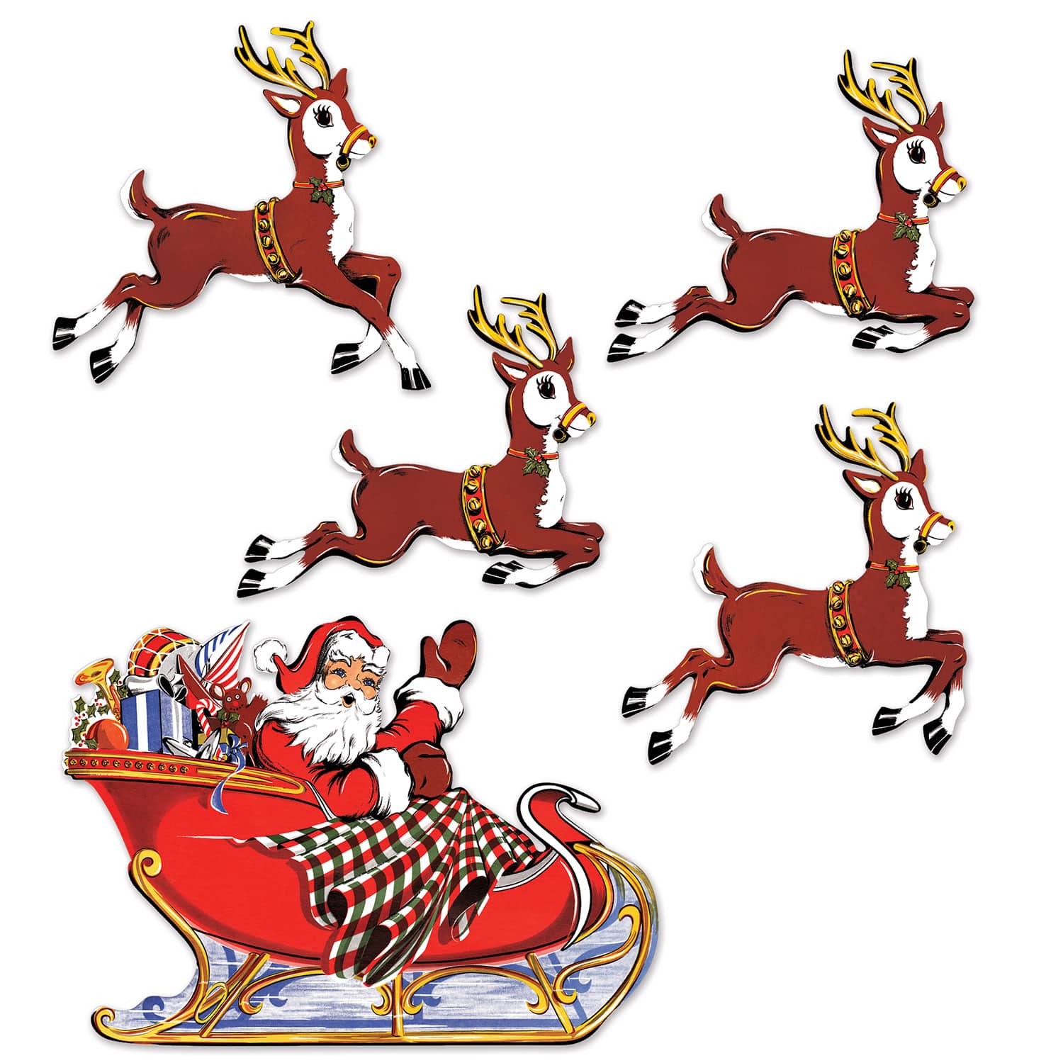 Beistle Vintage Christmas Santa & Sleigh Cutouts Set, 2ct.