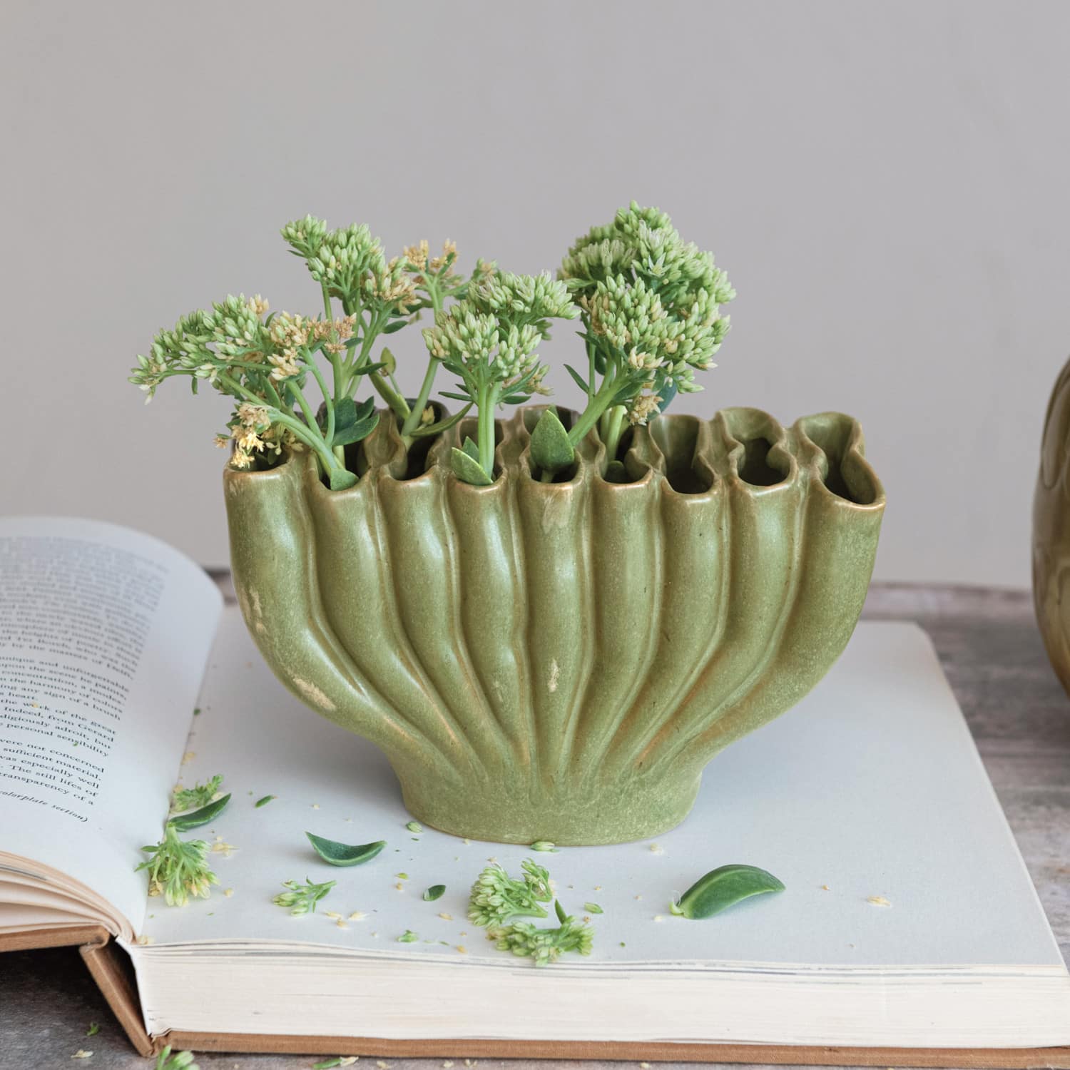 Hello Honey® 8" Green 9 Sectioned Sculptural Stoneware Vase