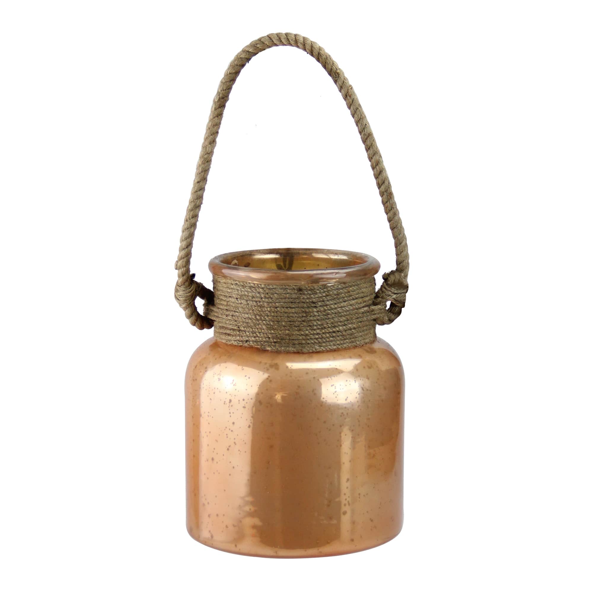 9.5" Seaside Treasures Glass Hurricane with Rope Handle, Copper
