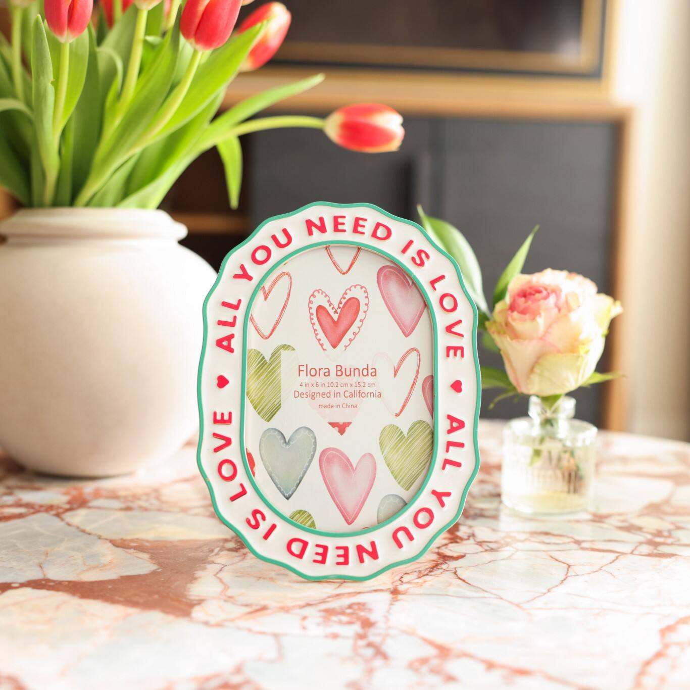 Flora Bunda 4" x 6" ALL YOU NEED IS LOVE Zinc Alloy Picture Frame