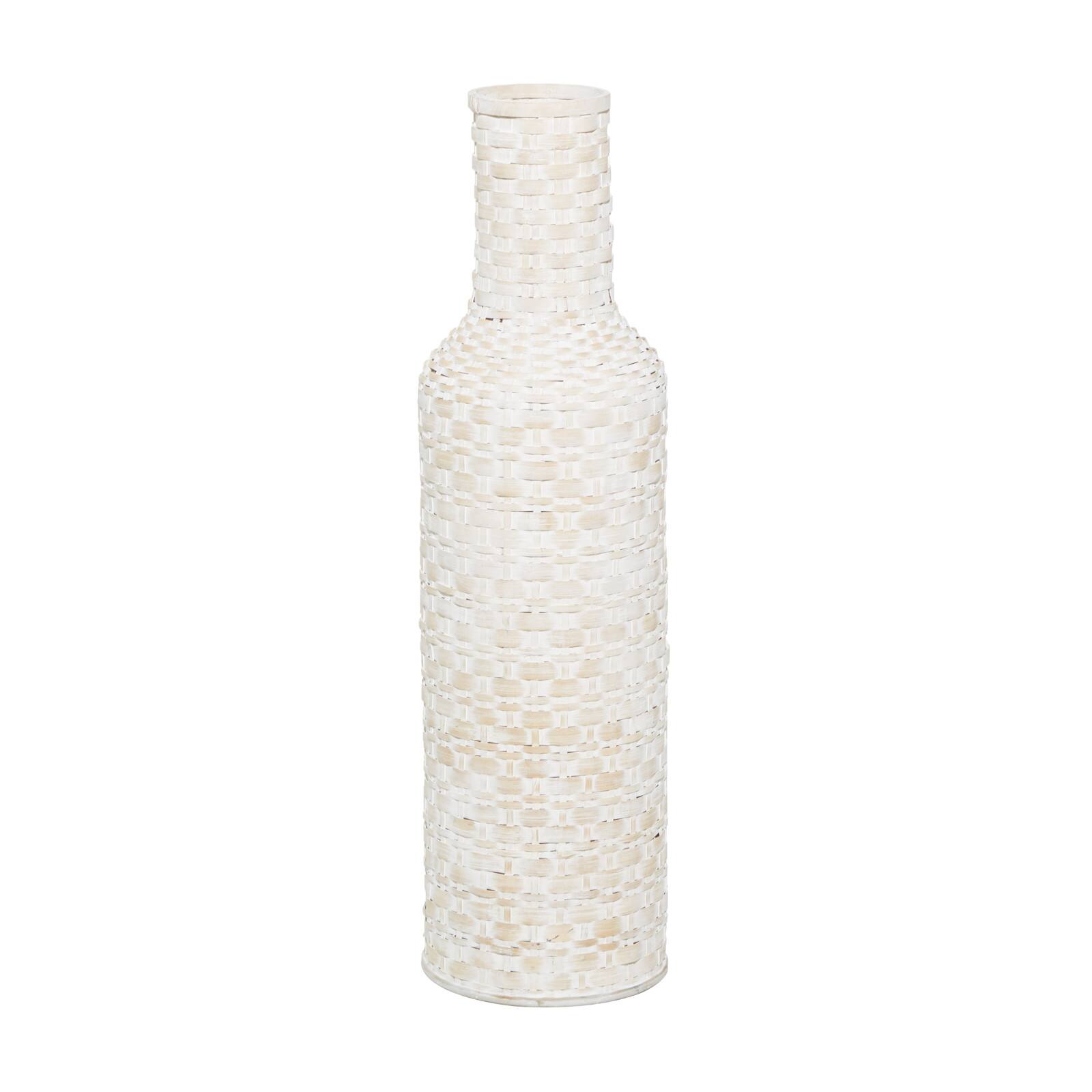 White Bamboo Tall Woven Floor Vase 9" x 9" x 30"