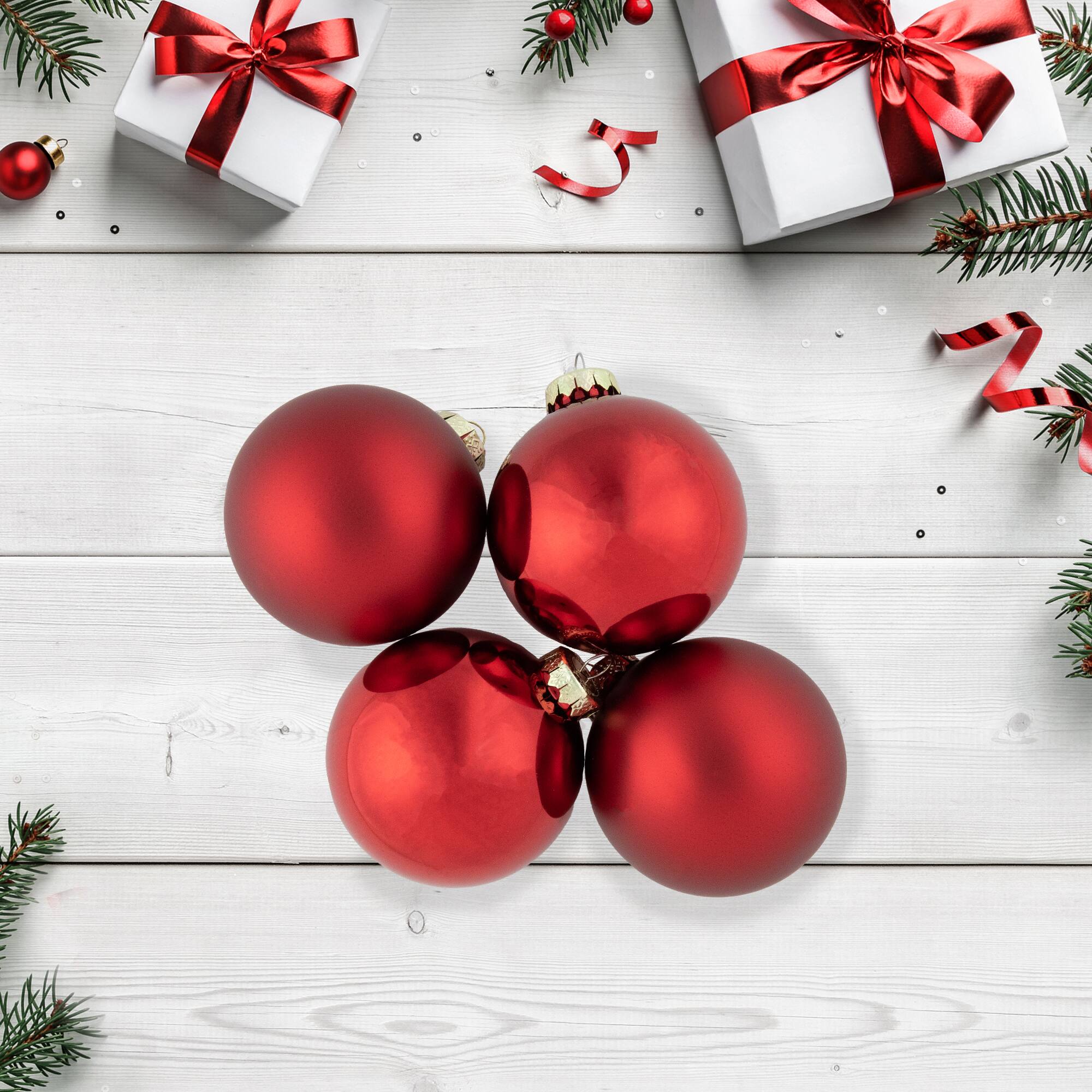 96ct. Shiny & Matte Red Glass Ball Ornaments
