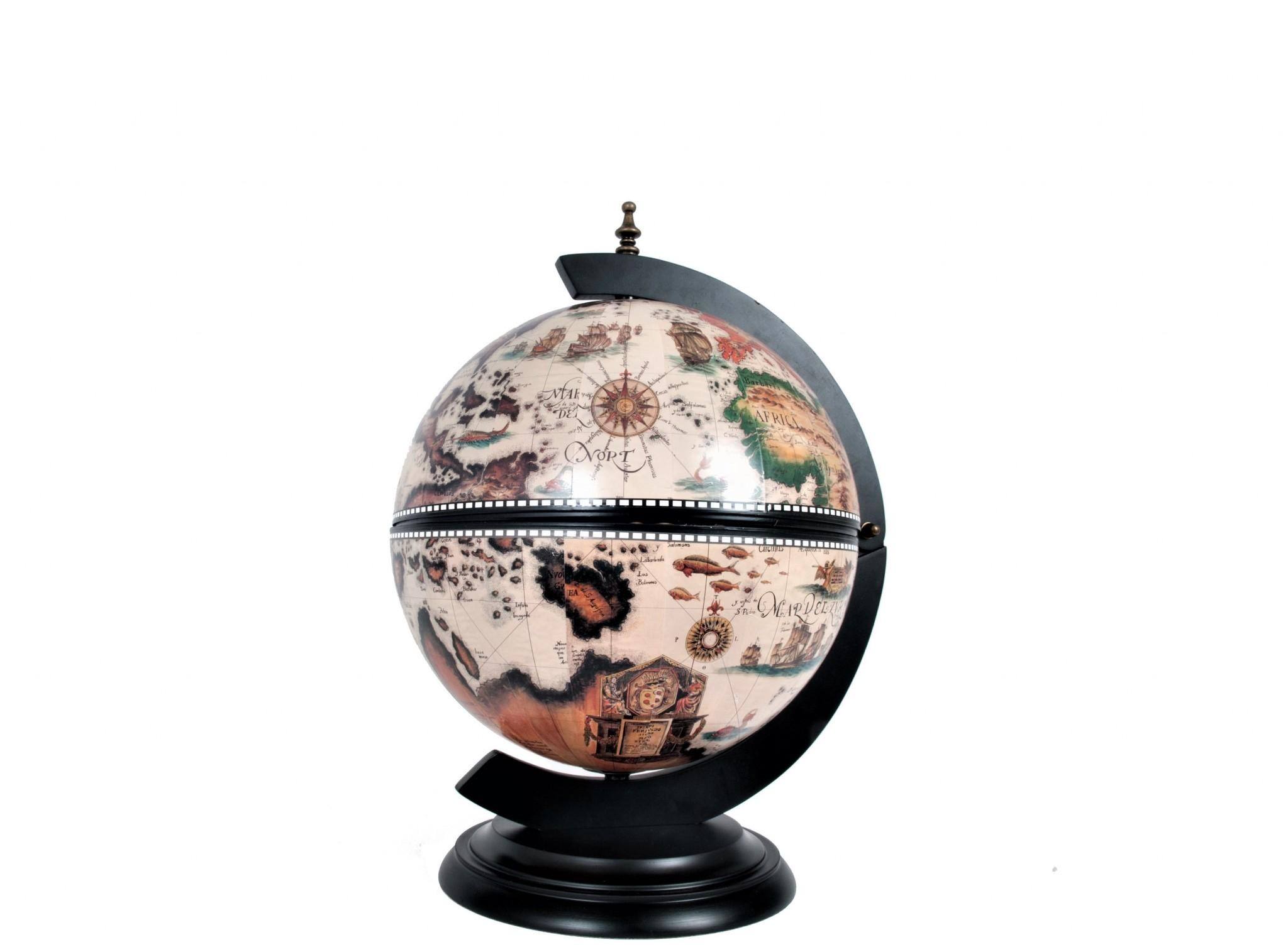 HomeRoots 20" Brown & Black World Map Globe Chess Game Set