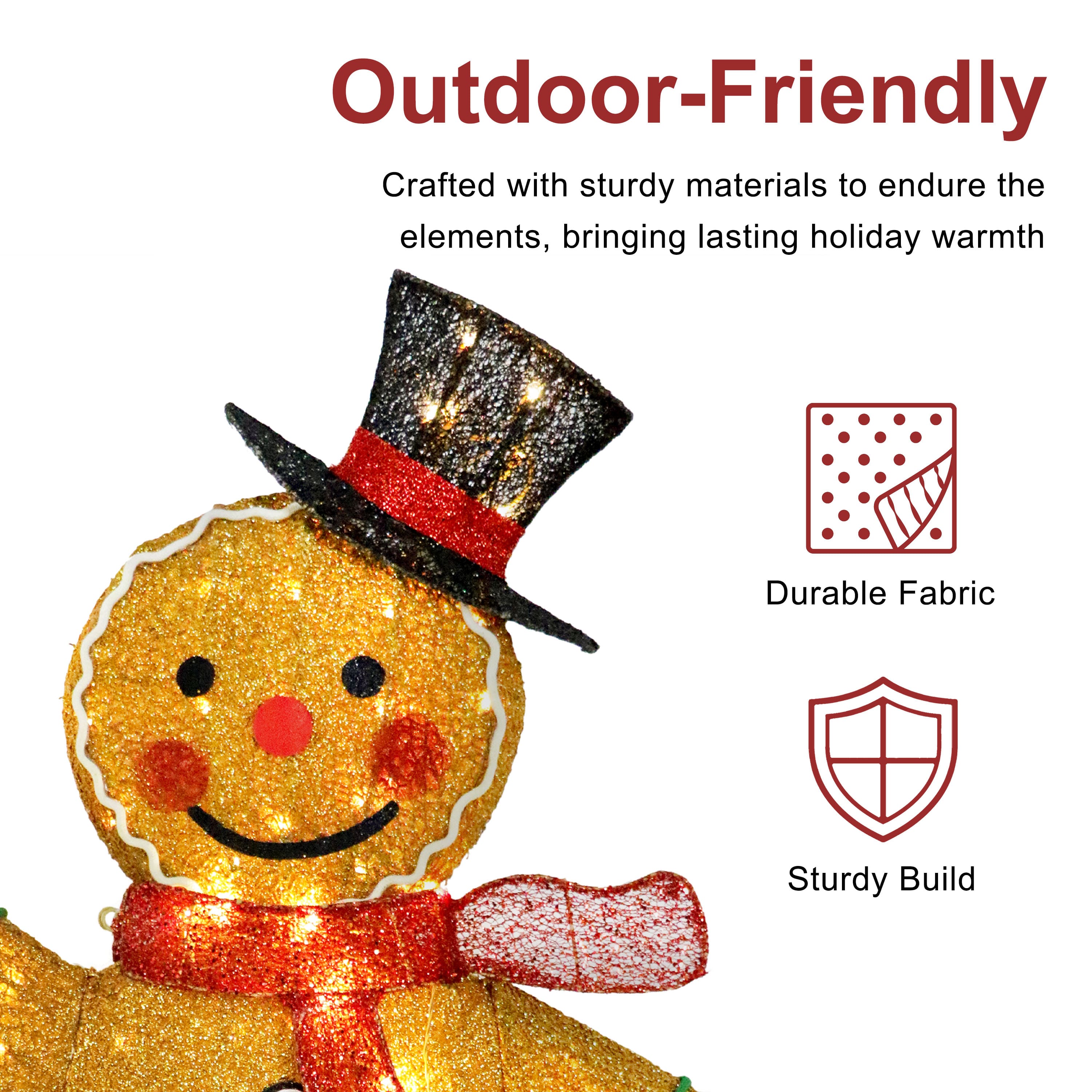 Puleo International 50" Pre-Lit Gingerbread Man Christmas Holiday Décor with Warm White LED Lights