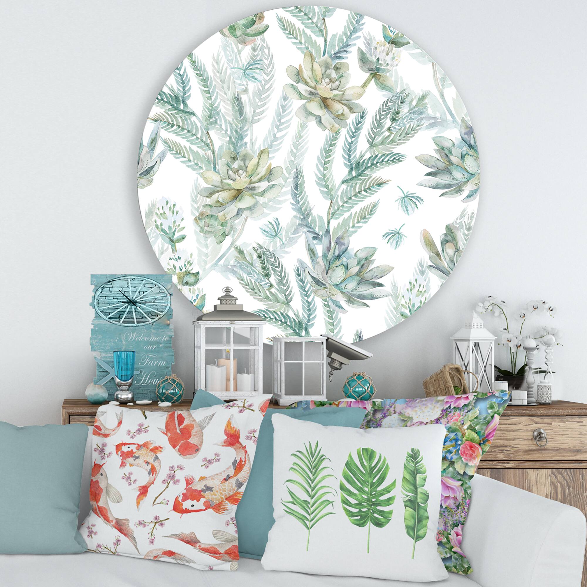 Designart - Floral Seamless Pattern Succulents Ferns Thorns