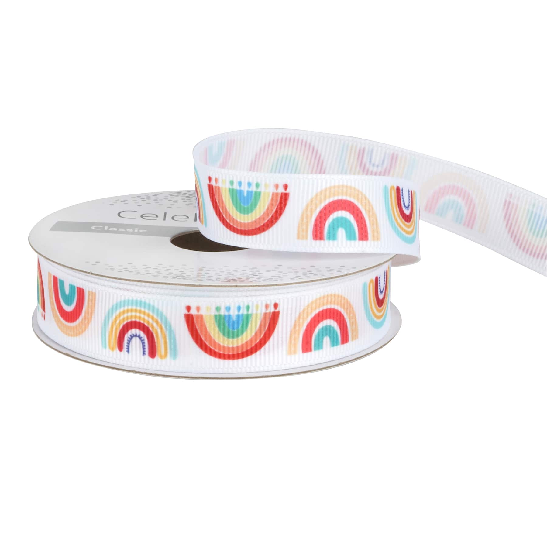 12 Pack: 5/8'' x 7yd. Grosgrain Rainbow Ribbon by Celebrate It®