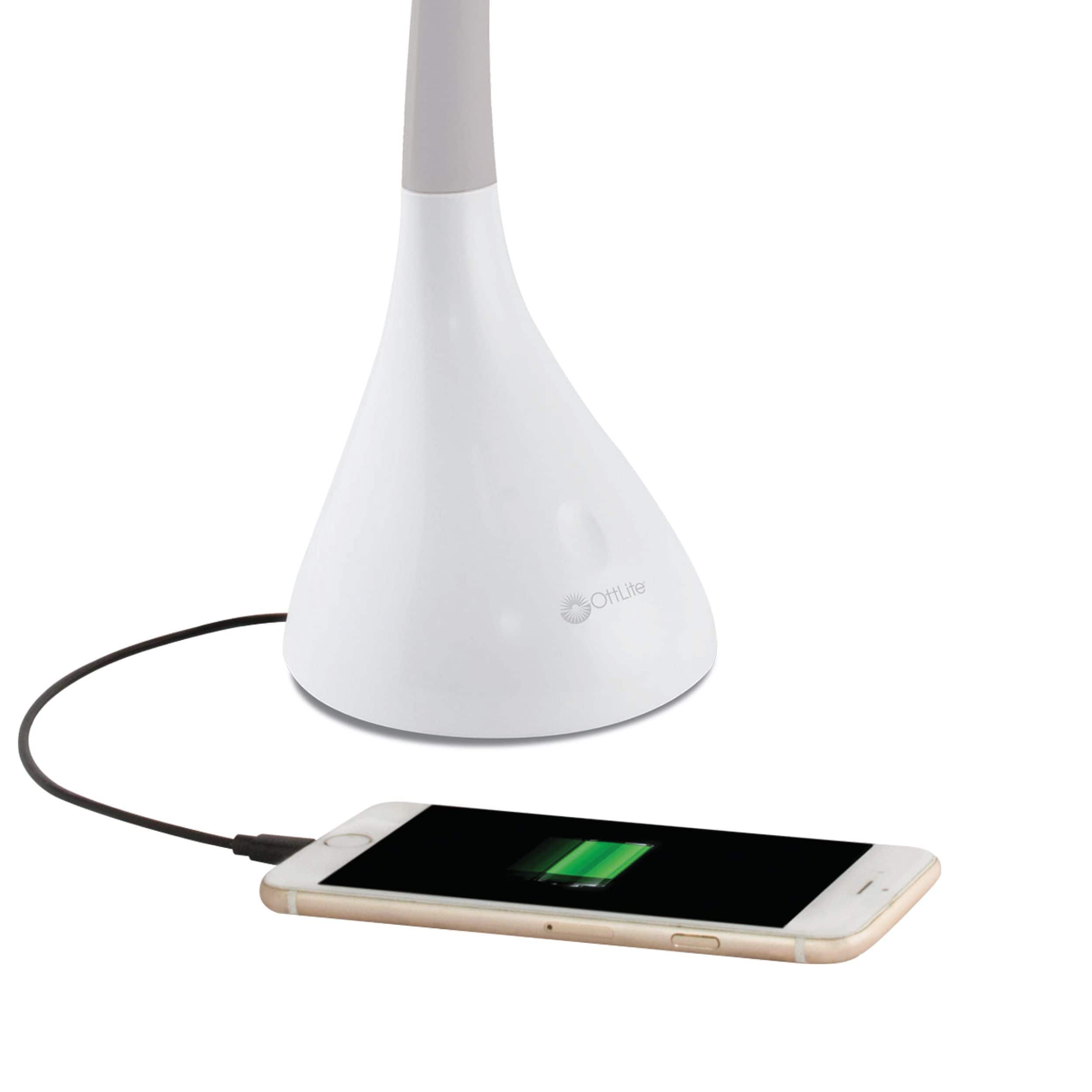 OttLite 11" White Creative Curves LED Desk Lamp with USB Port