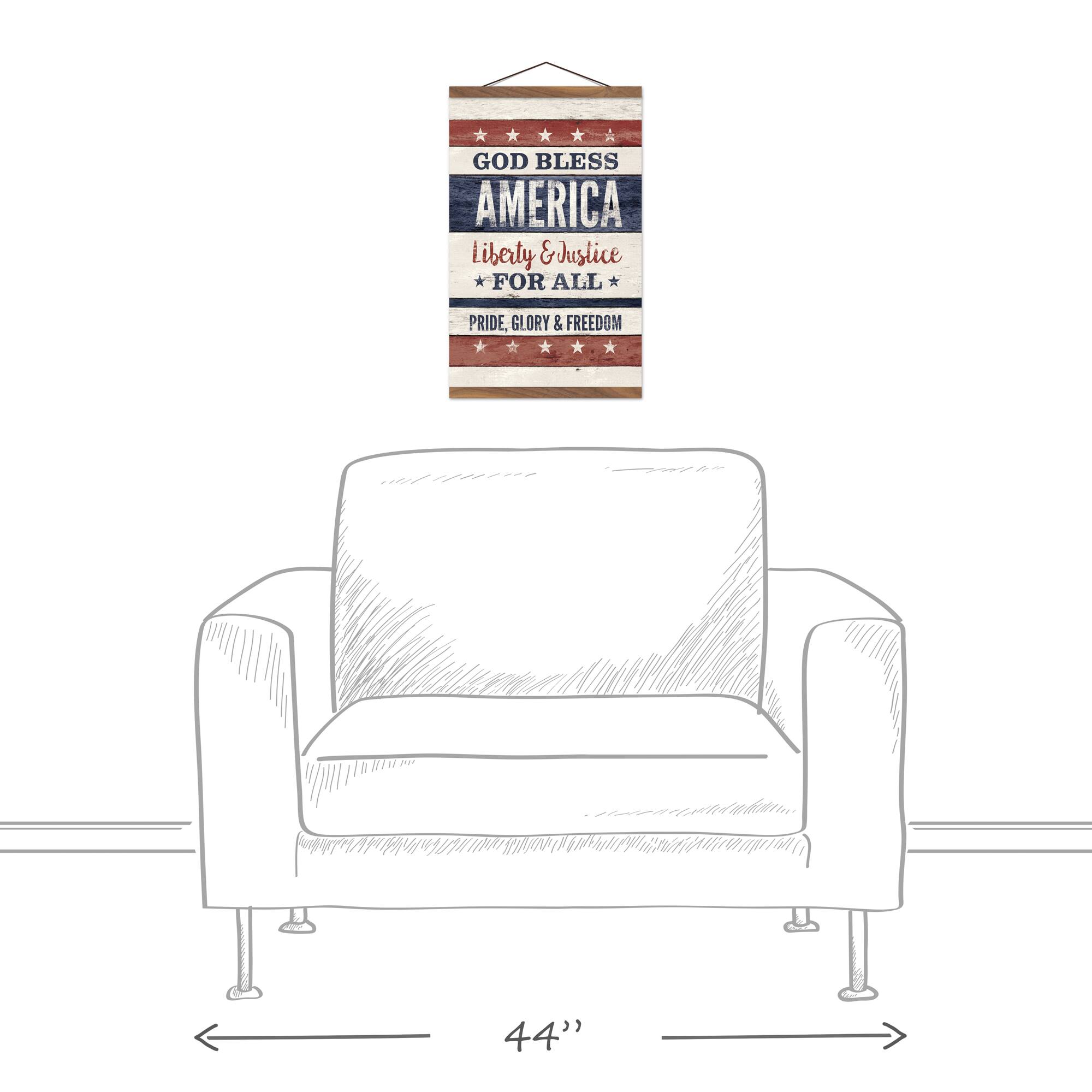 God Bless America Teak Hanging Canvas