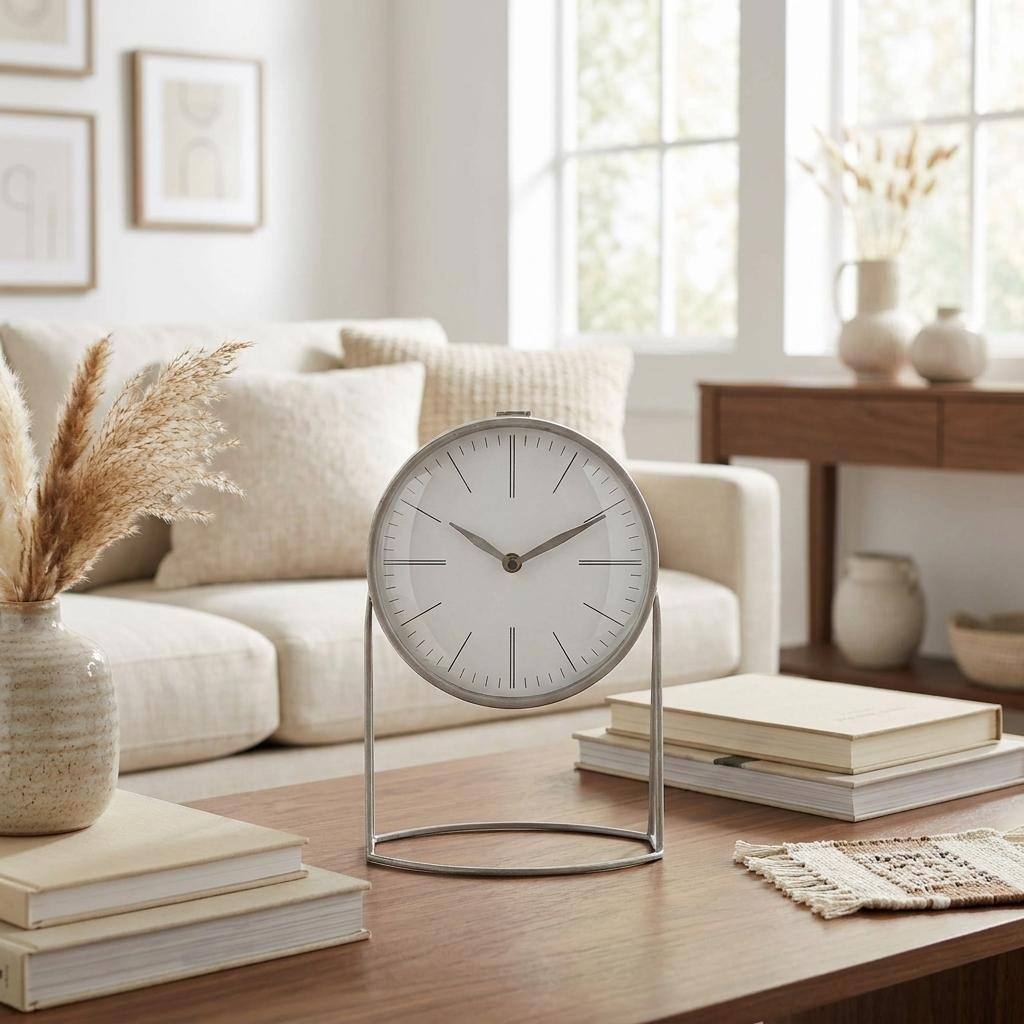 HomeRoots 12.5" Gray Metal Table Clock
