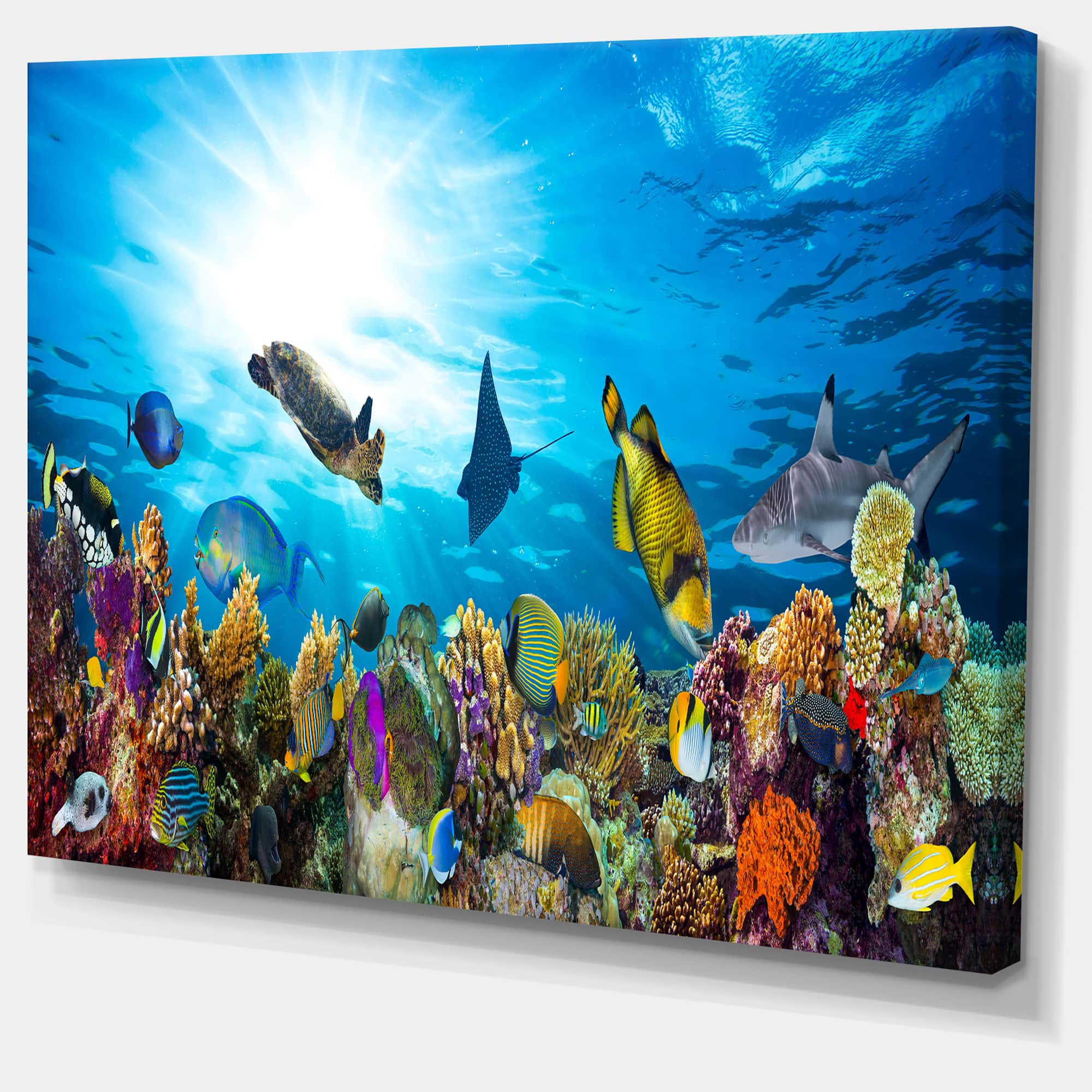 Designart - Colorful Coral Reef with Fishes - Seascape Canvas Art Print