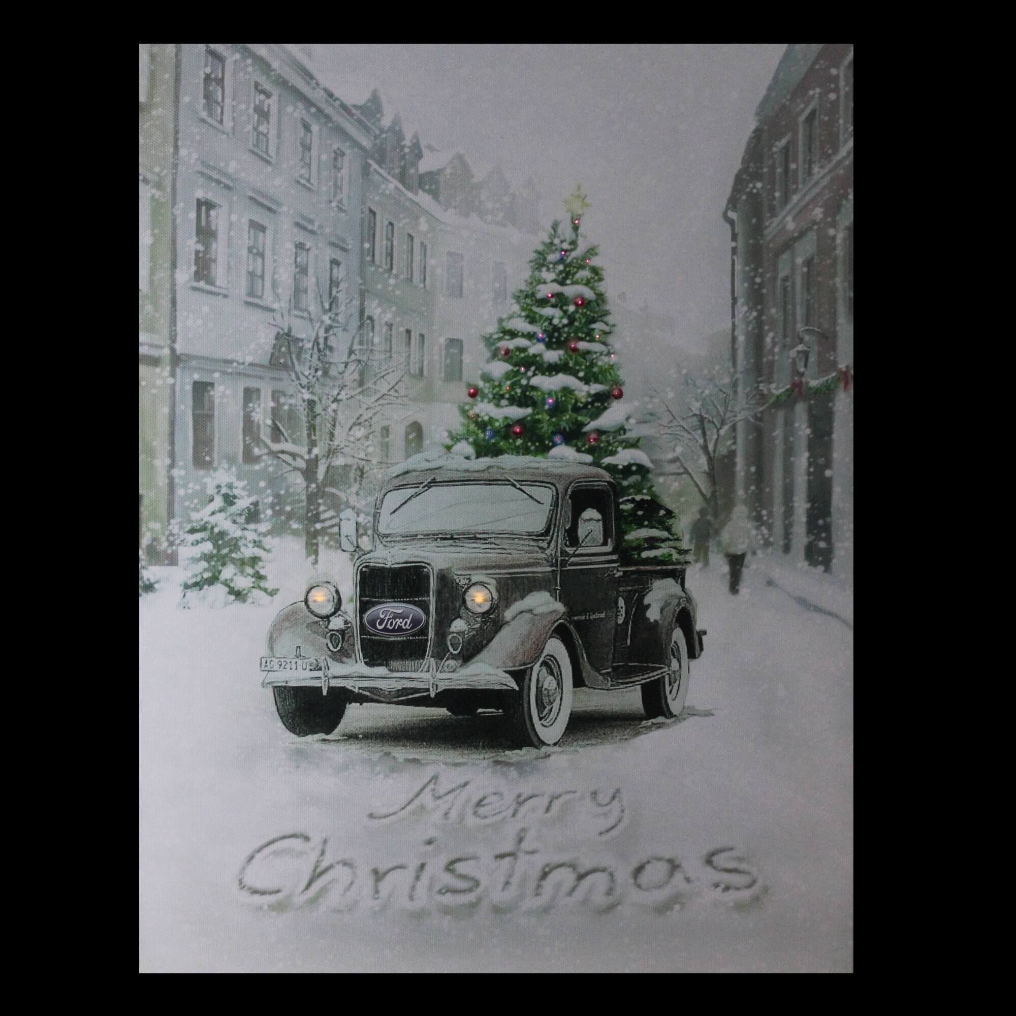 LED Lighted Ford Truck Merry Christmas Canvas Wall Art