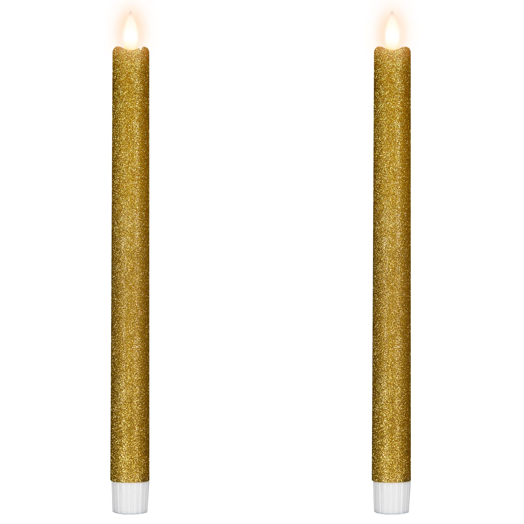 12" Gold Glittered Flameless Taper Candles, 2ct.