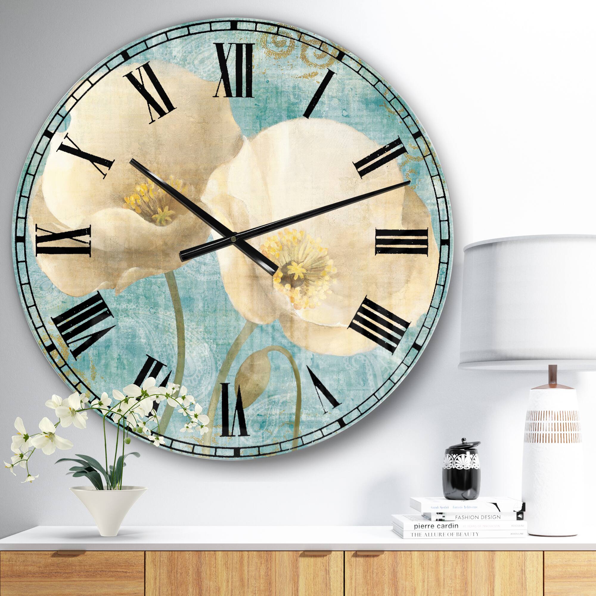 Designart Bouquet Poppies on Paisley II Farmhouse Wall Clock