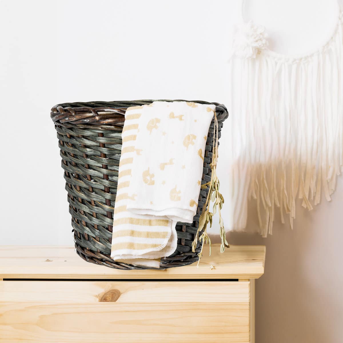 Household Essentials 11.75" Brown Handwoven Willow Waste Basket with Plastic Liner