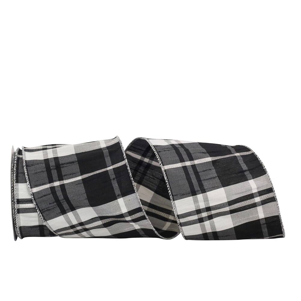 JAM Paper 4" x 10yd. Wired Grand Dupioni Plaid Ribbon with Sparkle Edge