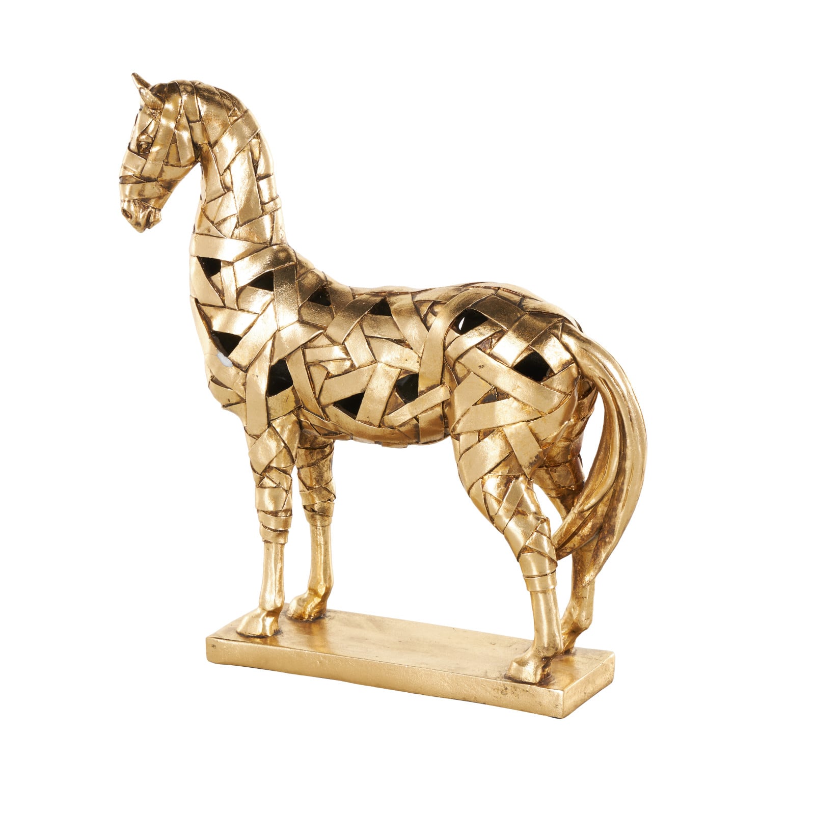 13.75" Gold Resin Wrapped Horse Sculpture with Rectangular Base