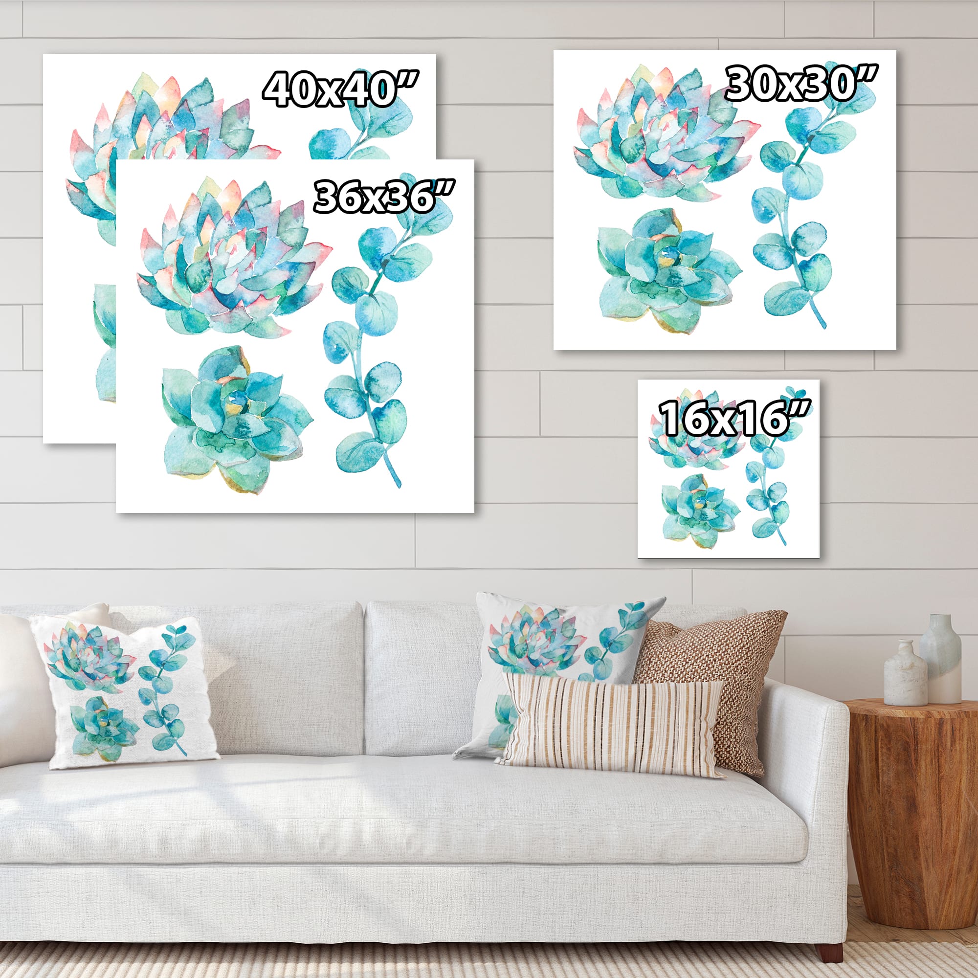 Designart - Eucalyptus Leaves and Succulents - Traditional Canvas Wall Art Print
