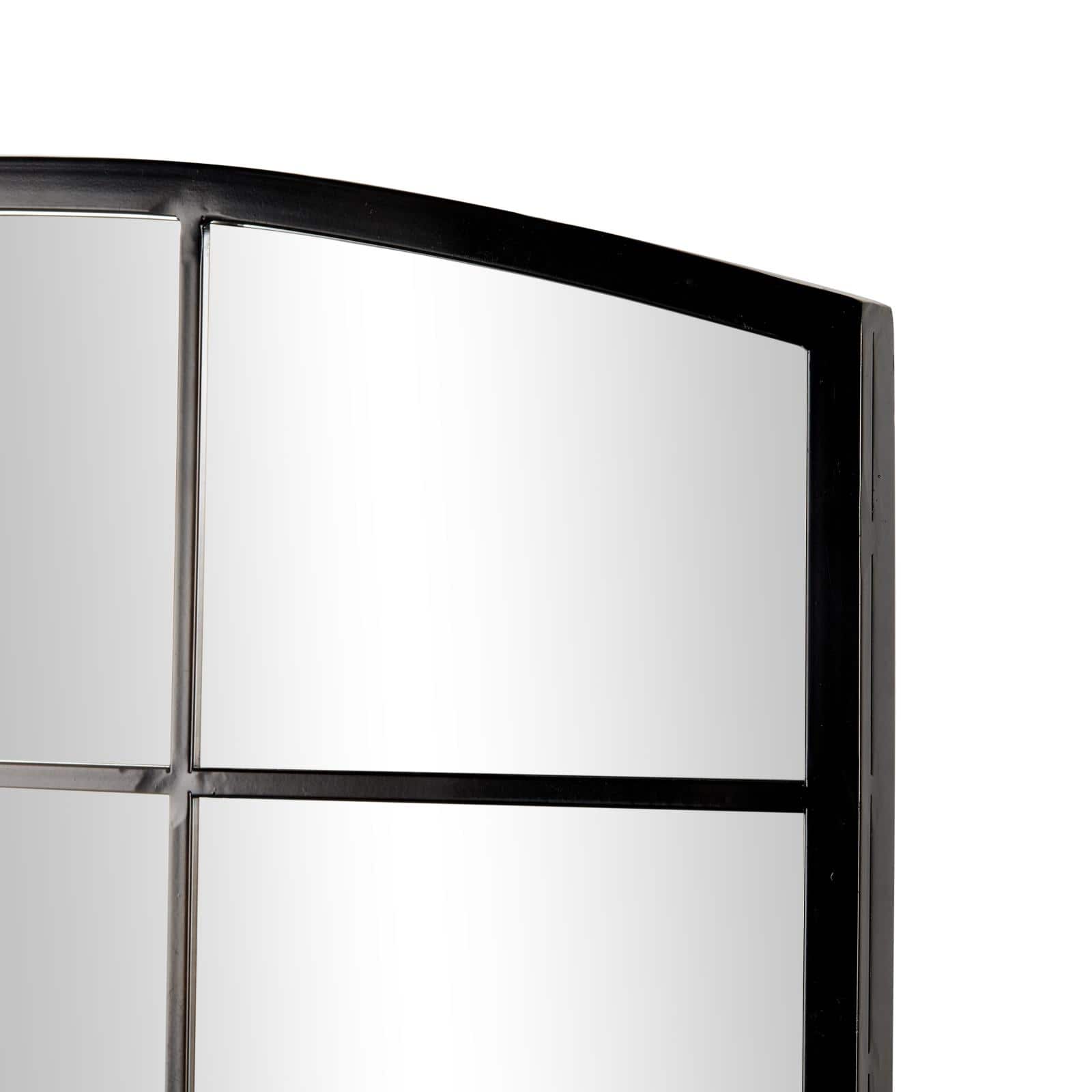 Black Arched Metal Windowpane Wall Mirror
