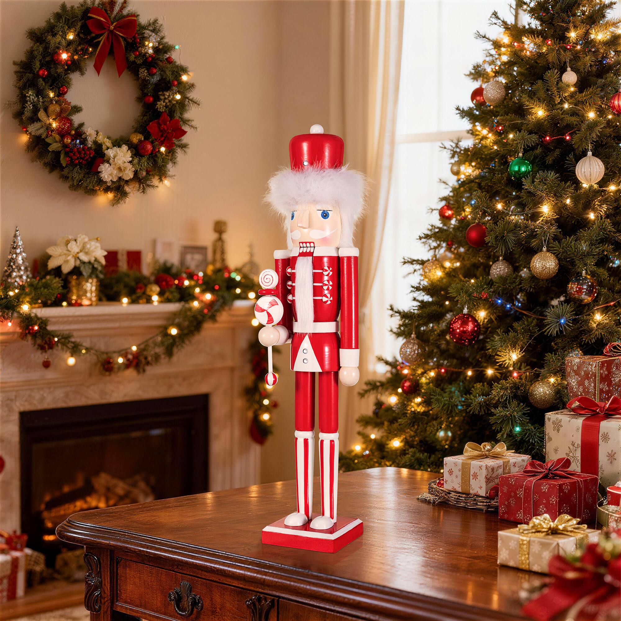 Glitzhome® 24.25" Wooden Christmas Peppermint Nutcracker
