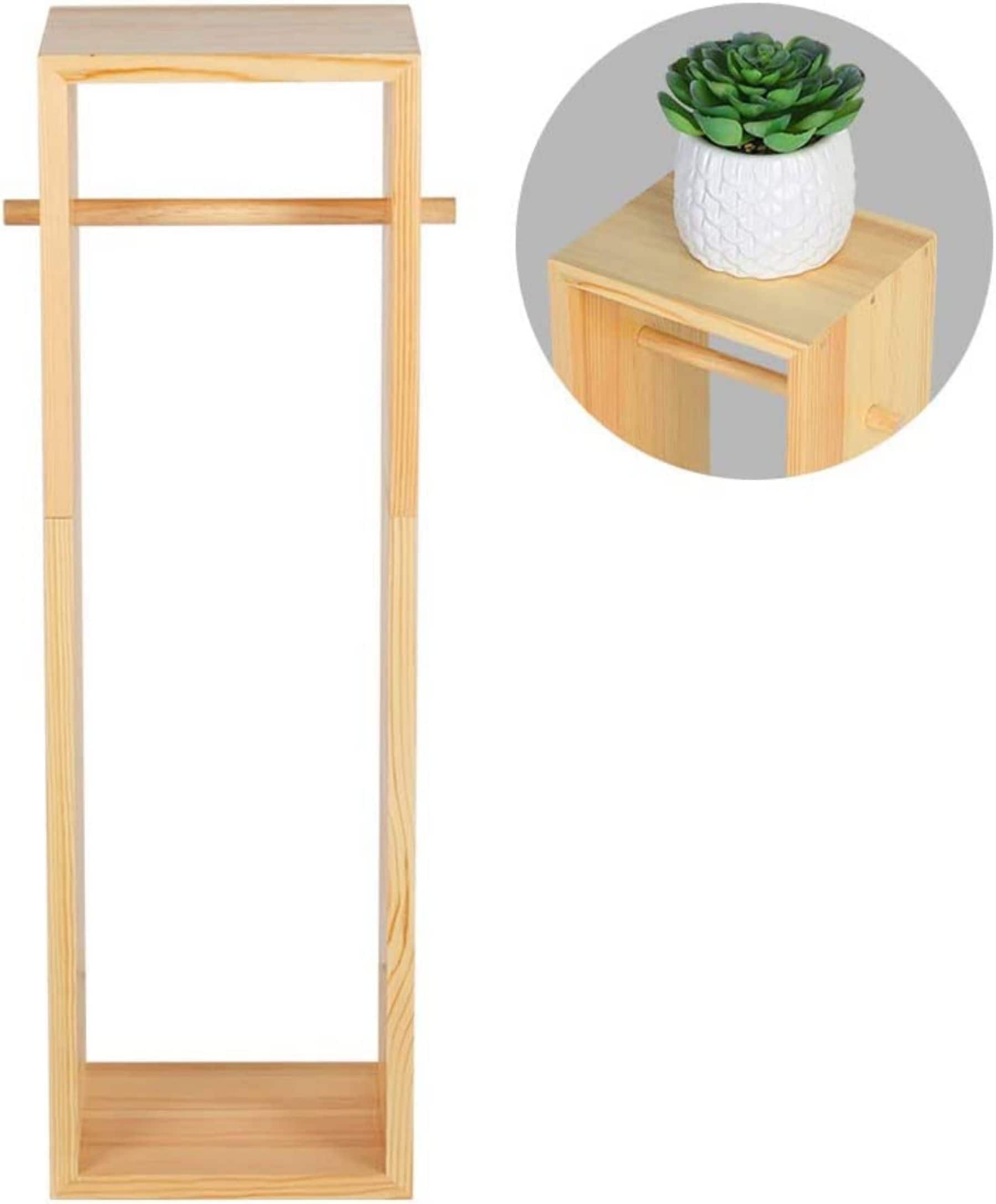 Natural Brown Wood Toilet Paper Holder with 6 Rolls Storage