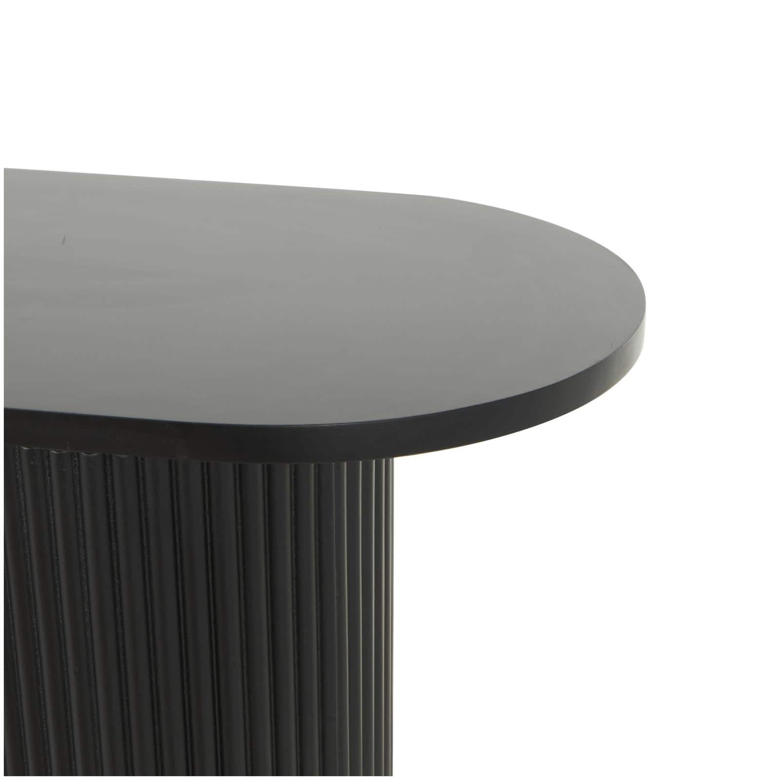 52" Black Wooden Geometric Oval Console Table with Ribbed Pillar Legs