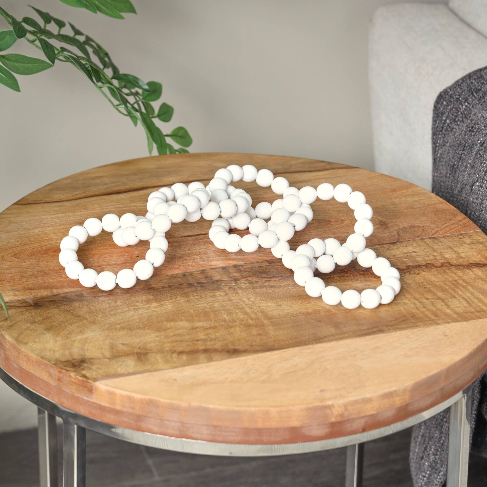 20" White Wood Chain Beaded 7 Link Sculpture