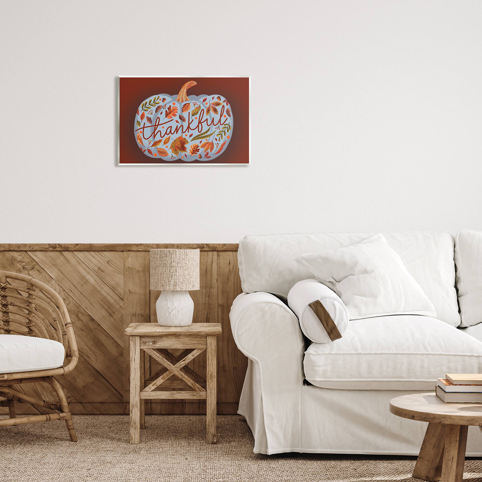 Stupell Industries Thankful Leaves & Pumpkin Wall Plaque