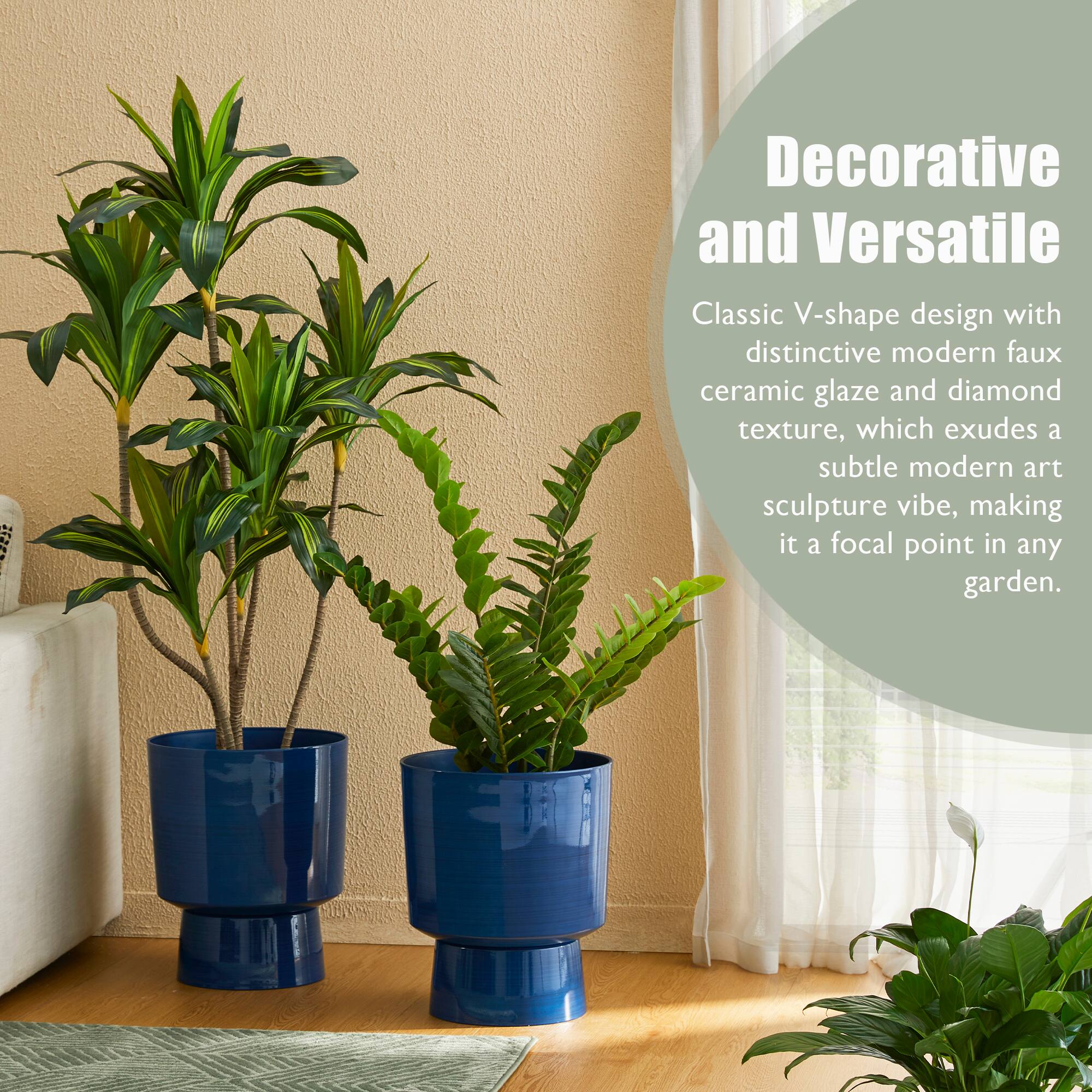 Glitzhome® 16.75" Cobalt Blue Faux Ceramic Urn Plastic Planters, 2ct.