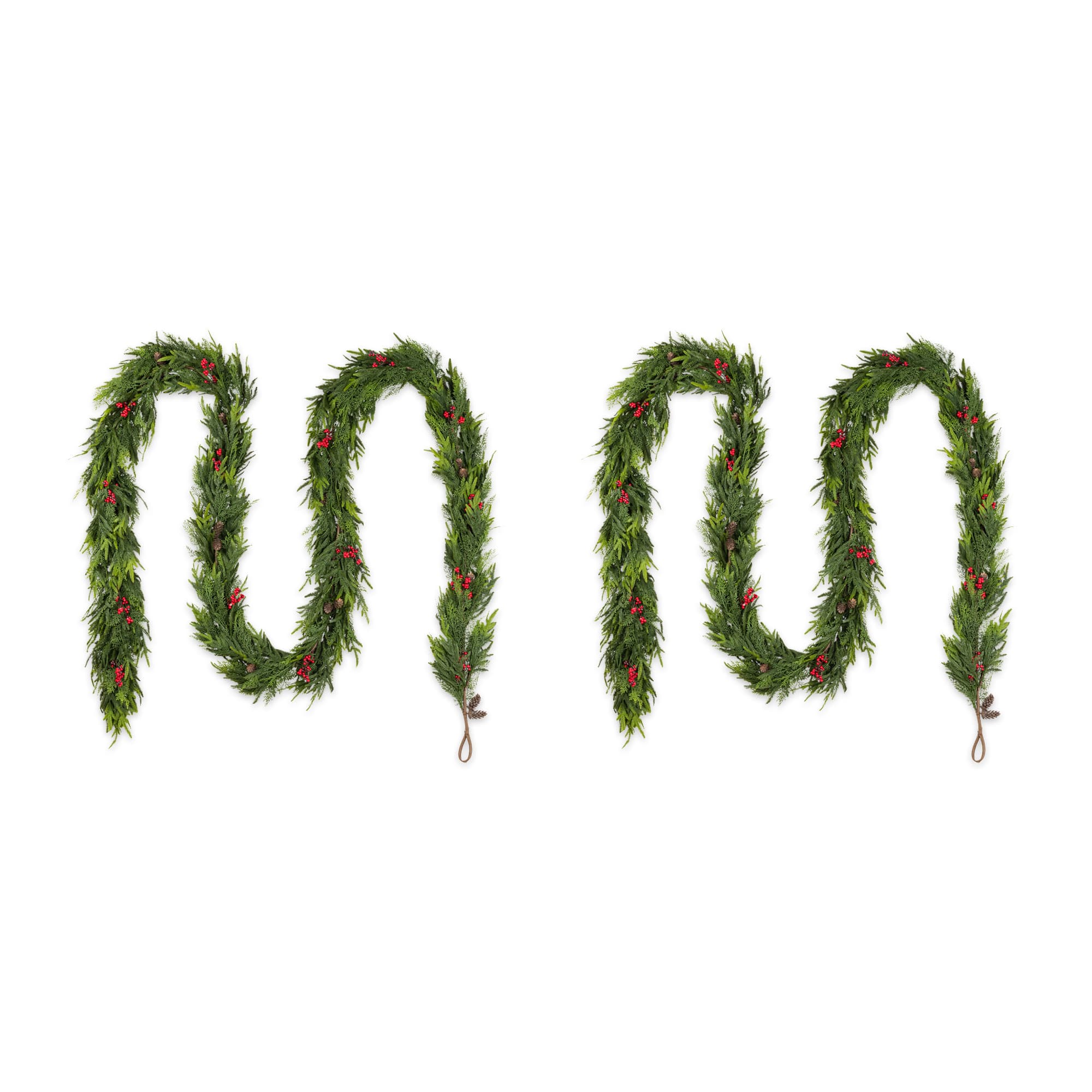 Glitzhome® 18ft. Christmas PE Dripping Garland with Pinecones and Red Berries, Set of 2
