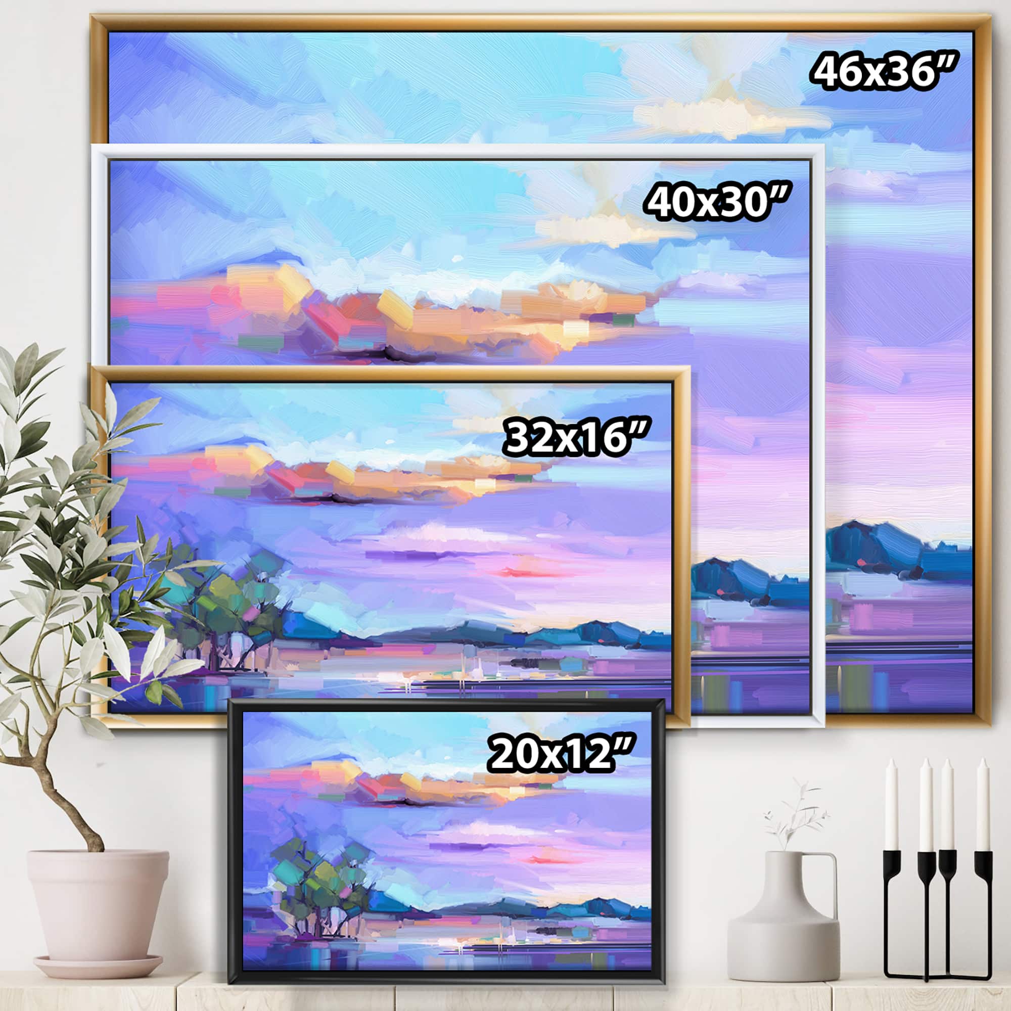 Designart - Impressionist Mountscape With River II - Modern Canvas Wall Art Print in Black Frame