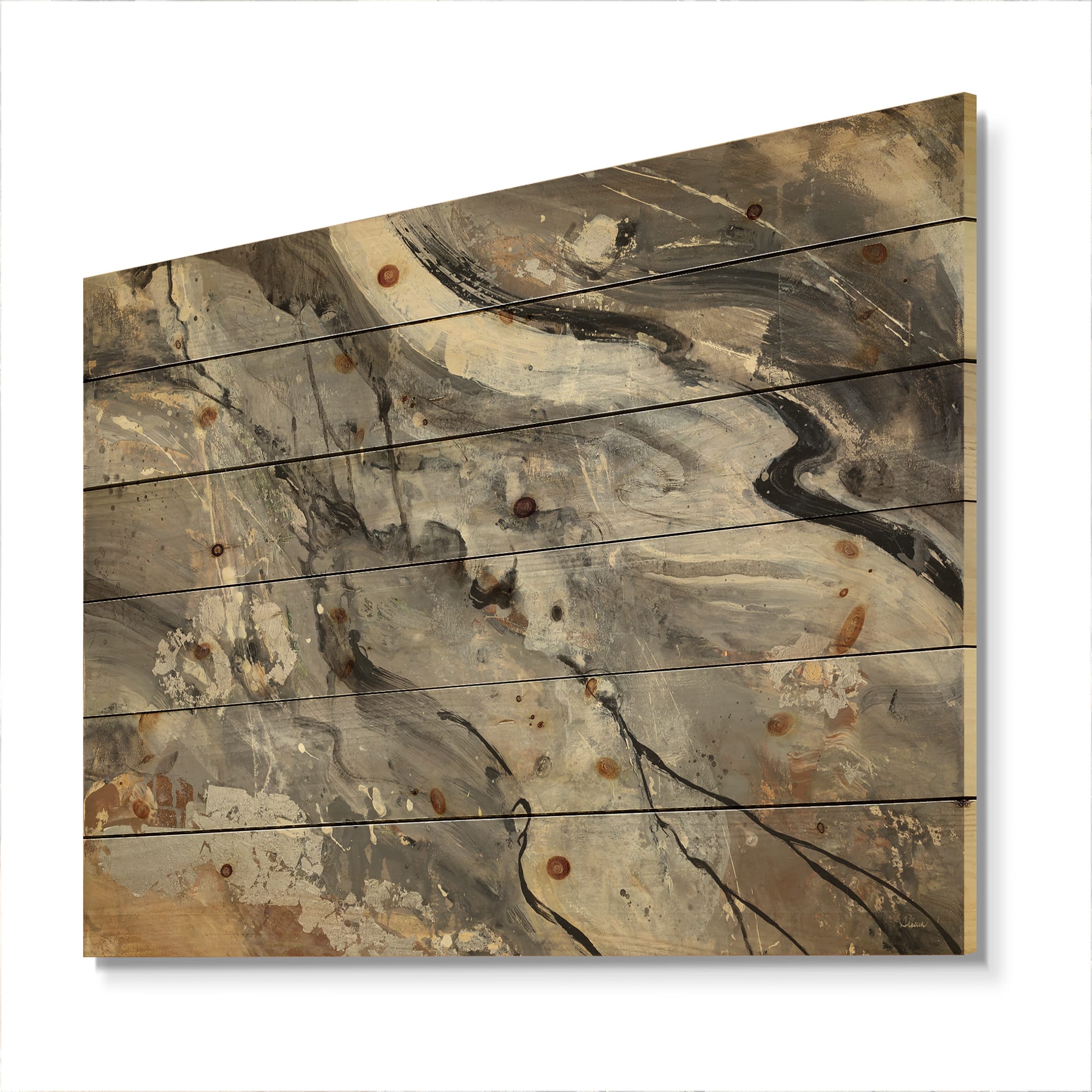 Designart - Fire and Ice Minerals II - Farmhouse Print on Natural Pine Wood
