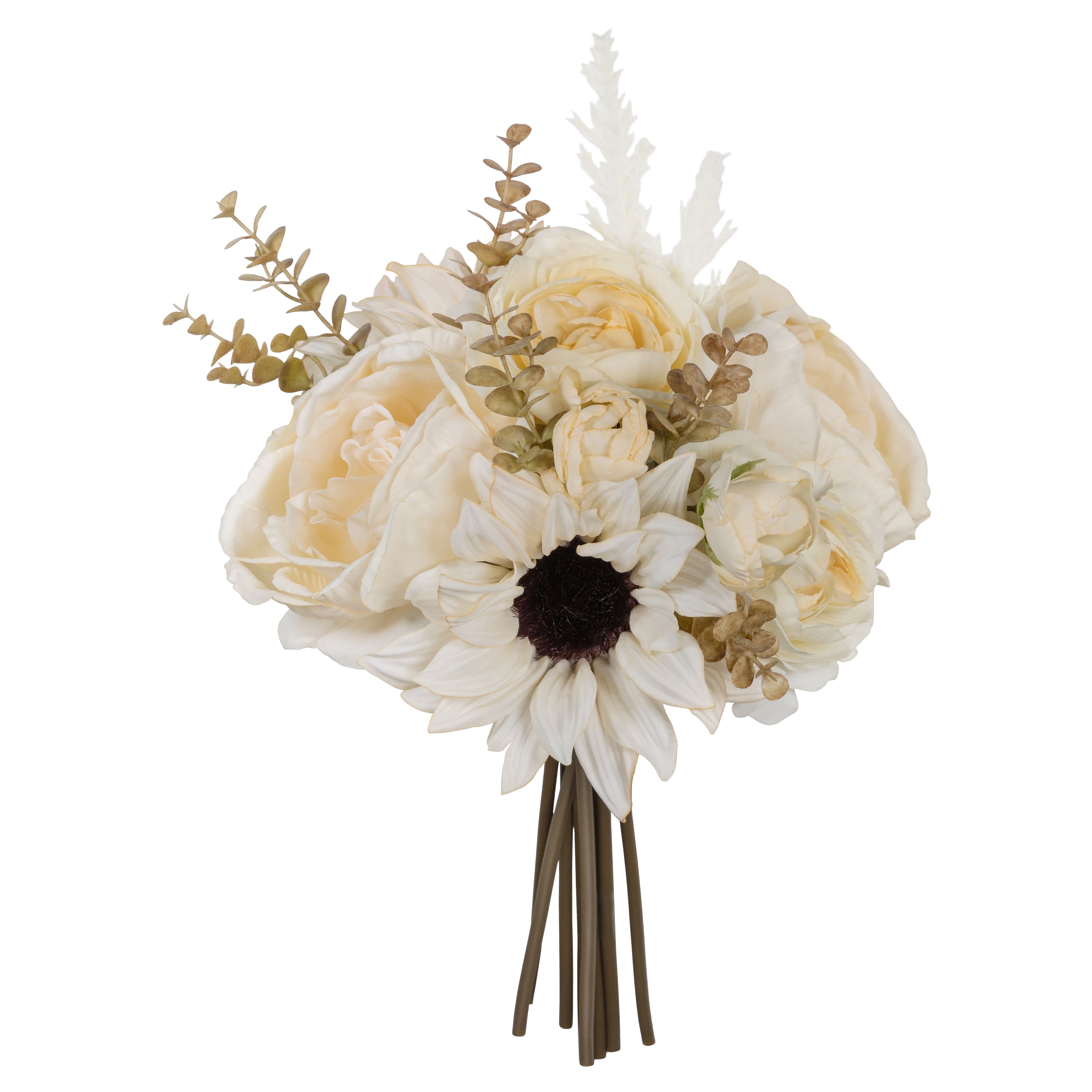 12" Cream Ranunculus & Sunflower Mix Real Touch Bundle by Ashland®