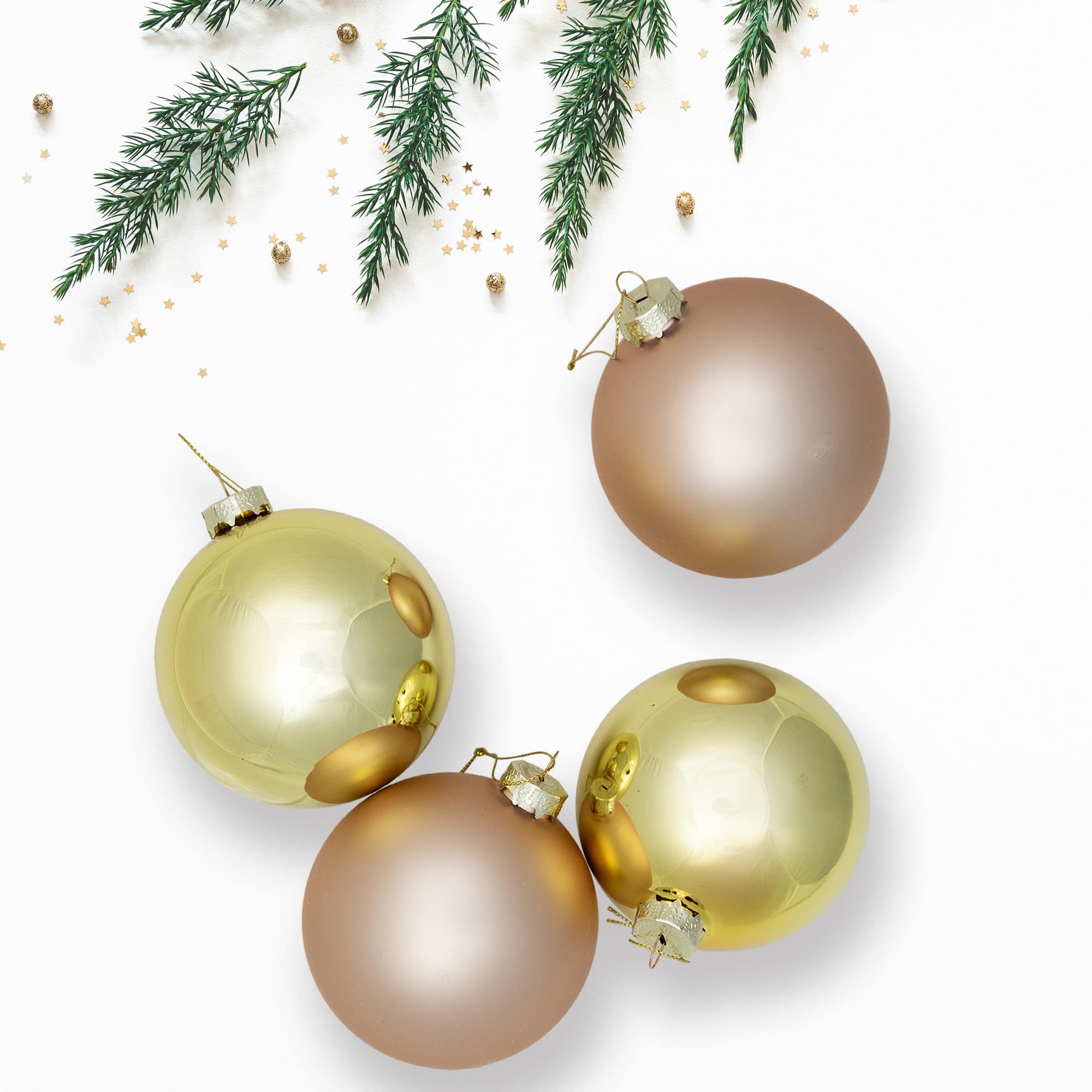 Northlight 4" Gold & Pink 2-Finish Christmas Ball Glass Ornaments Set