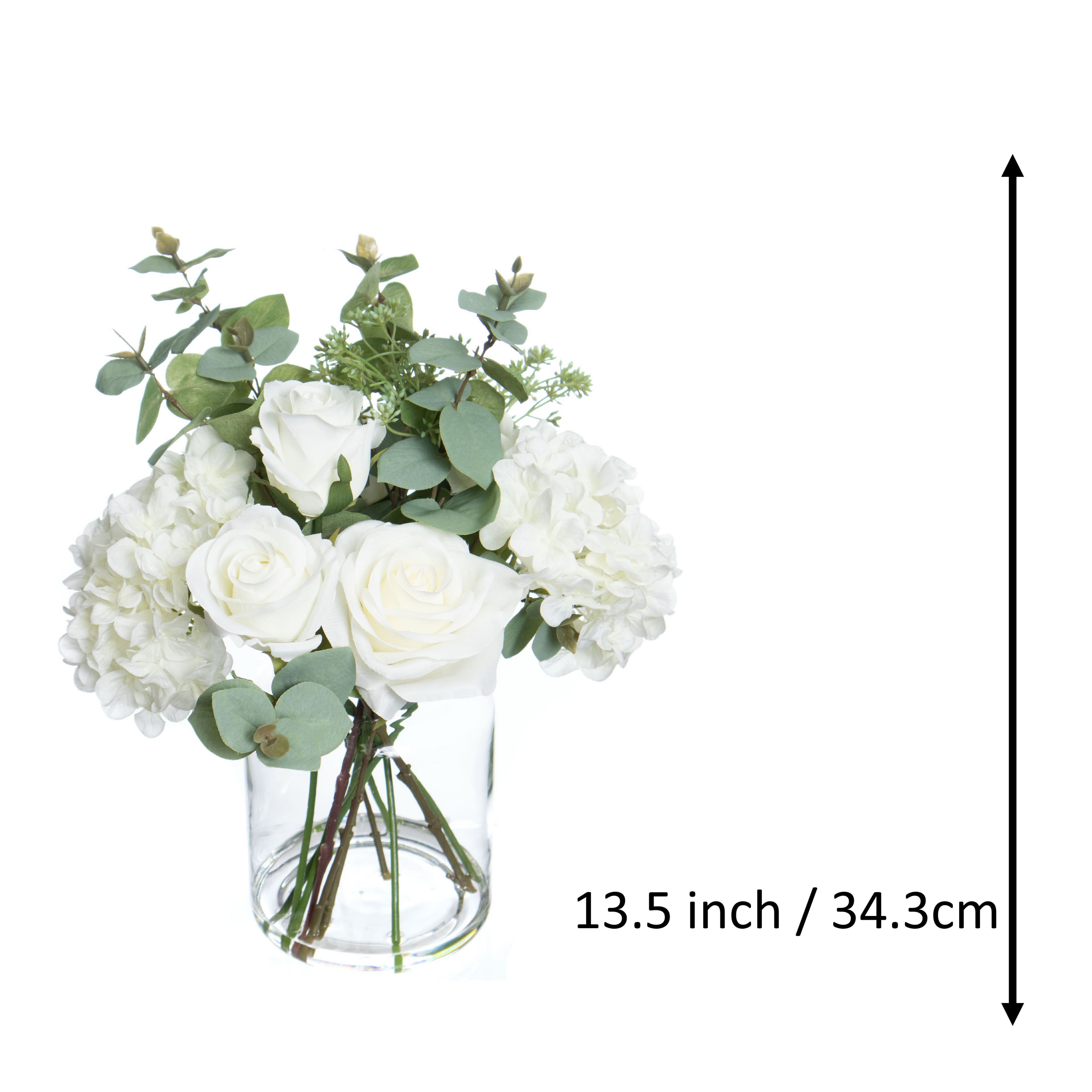 13.5" Premade White Hydrangea, Rose & Eucalyptus in Glass Vase by Ashland®