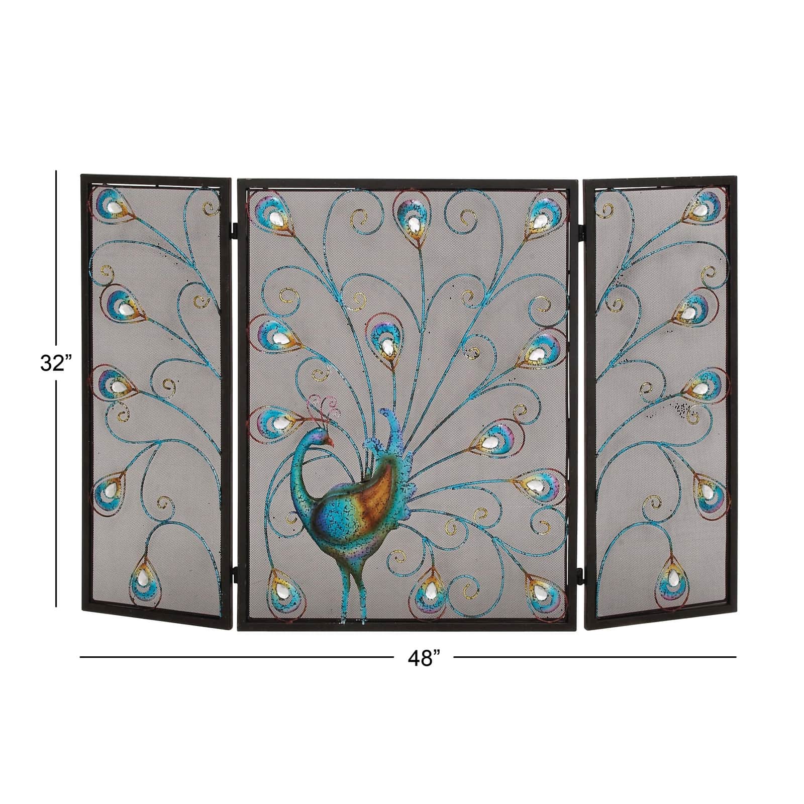 Black Metal Eclectic Fireplace Screen, 32" x 48" x 1"