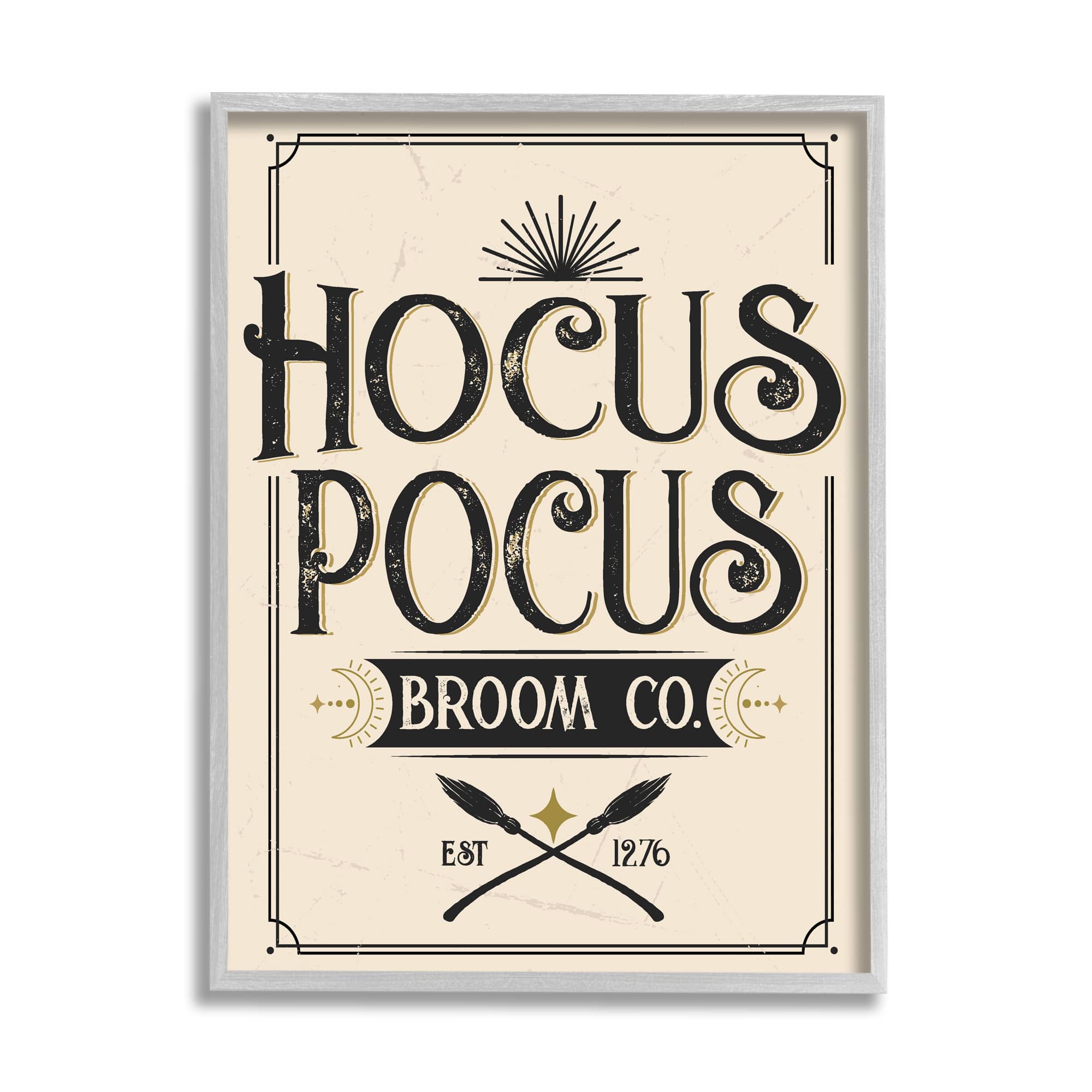 Stupell Industries Vintage Hocus Pocus Broom Sign Framed Giclée Art
