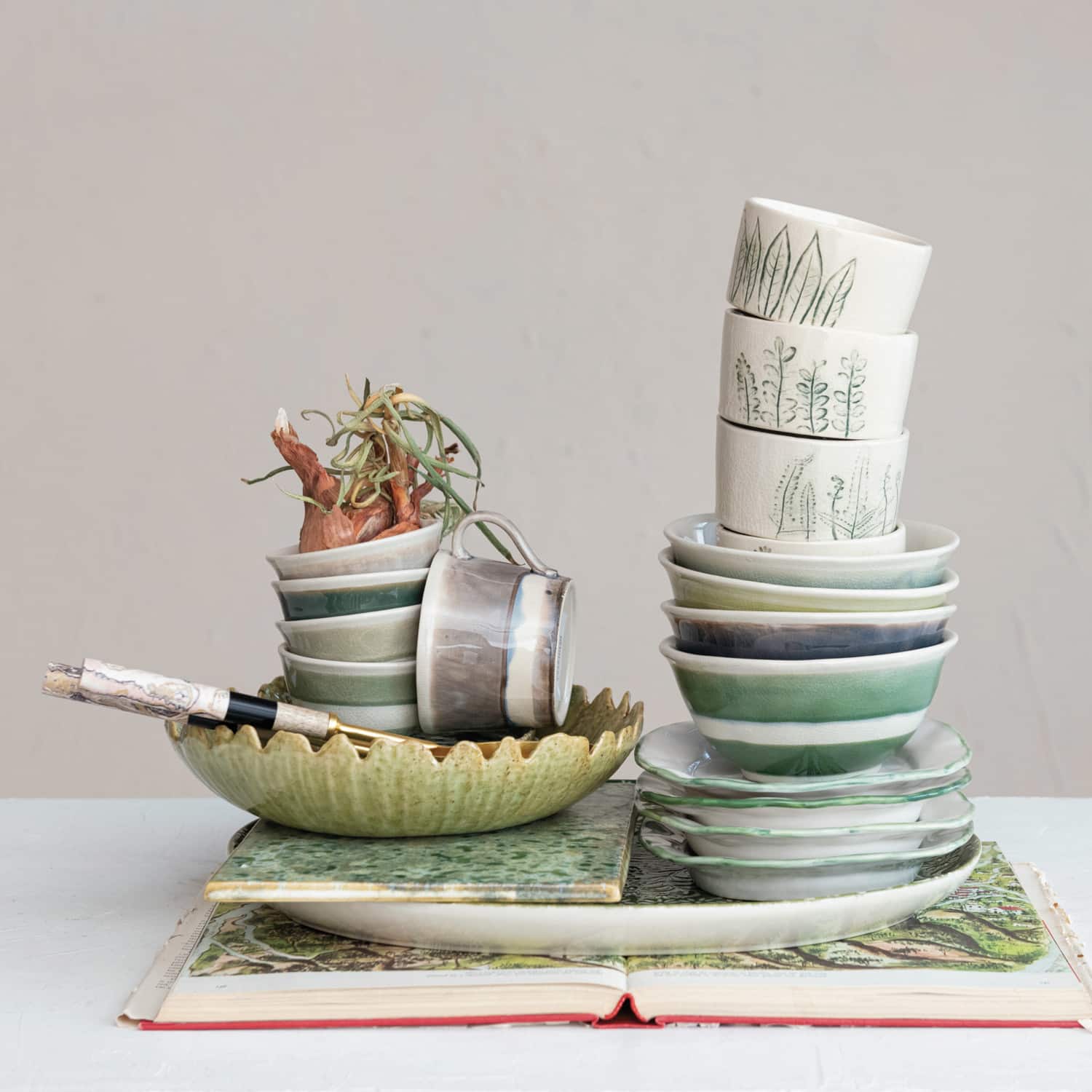 Hello Honey® 4" Cream Stoneware Botanicals Bowl Set