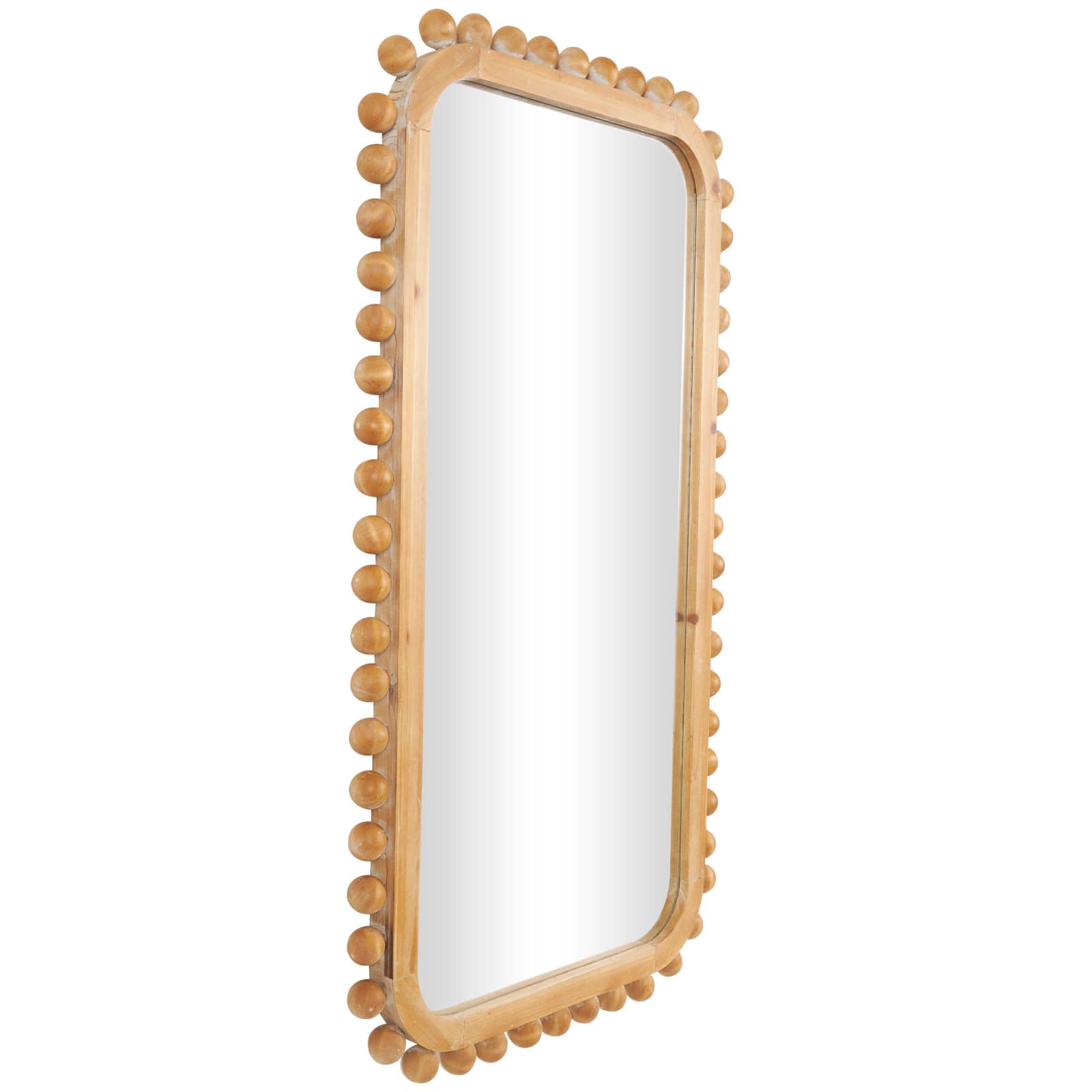 24" x 45" Brown Wood Wall Mirror with Beaded Frame