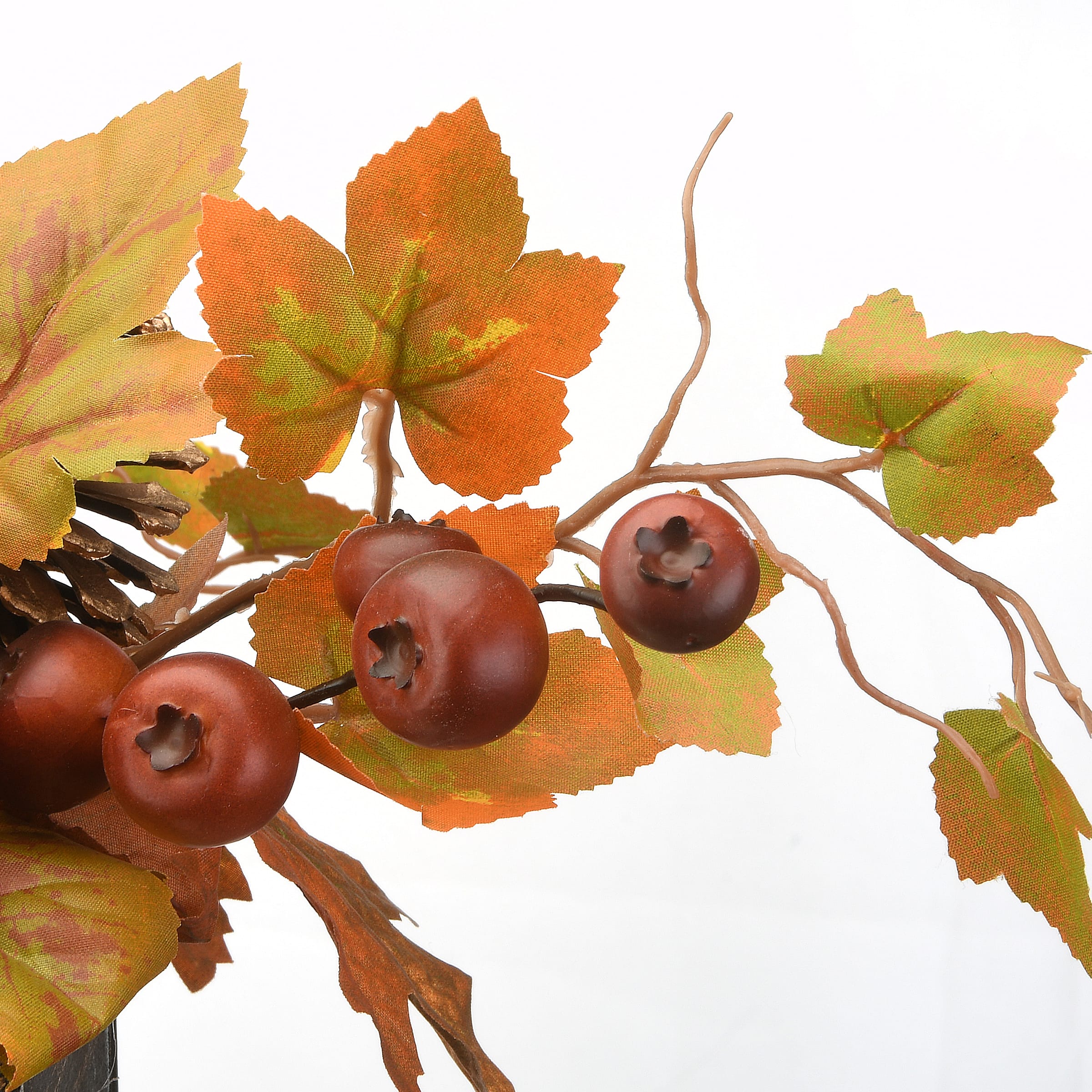 24" Maple Leaves Candleholder Centerpiece with Pomegranates